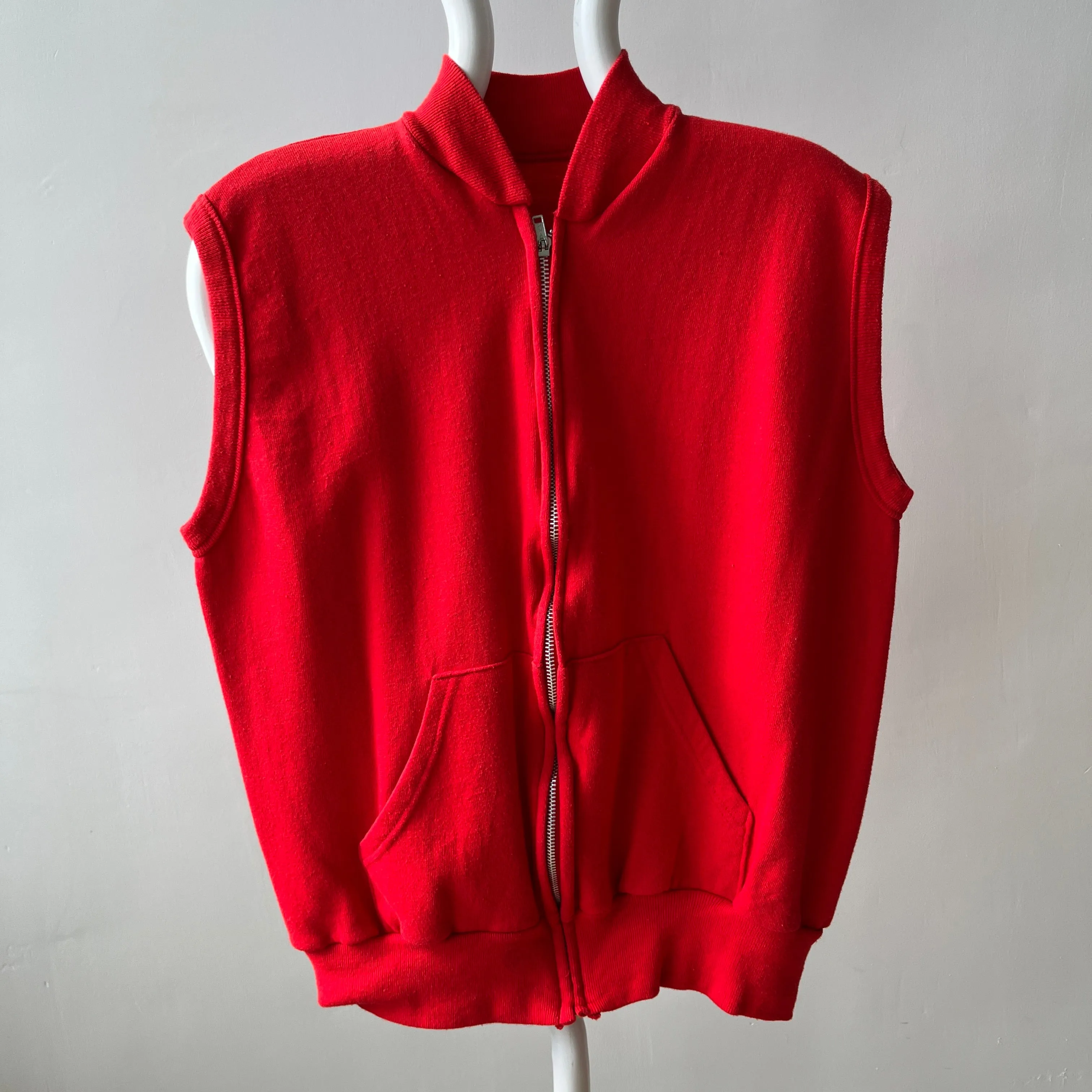 1980s Barely/Never Worn Lipstick Red Zip Up Sweatshirt Vest