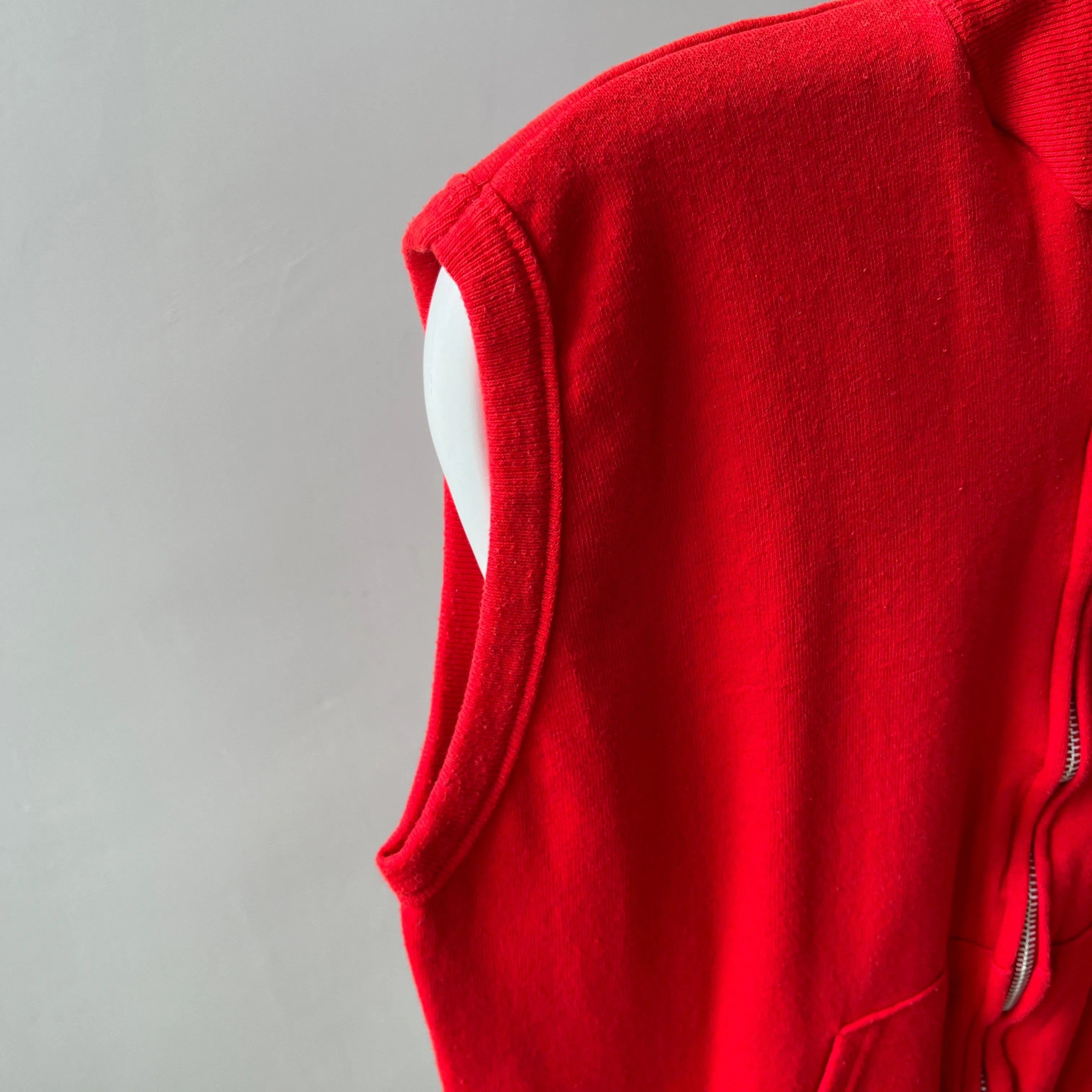 1980s Barely/Never Worn Lipstick Red Zip Up Sweatshirt Vest