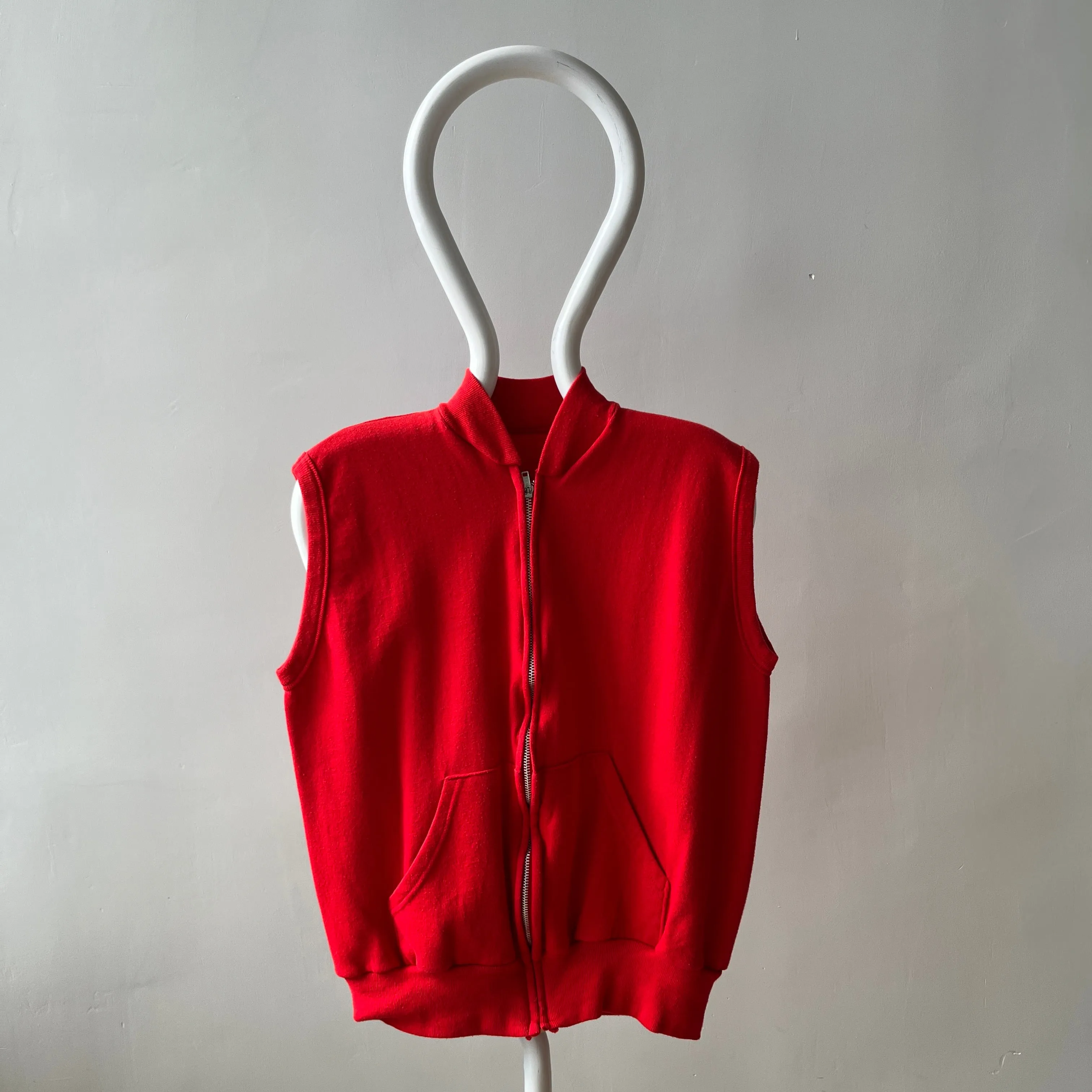 1980s Barely/Never Worn Lipstick Red Zip Up Sweatshirt Vest