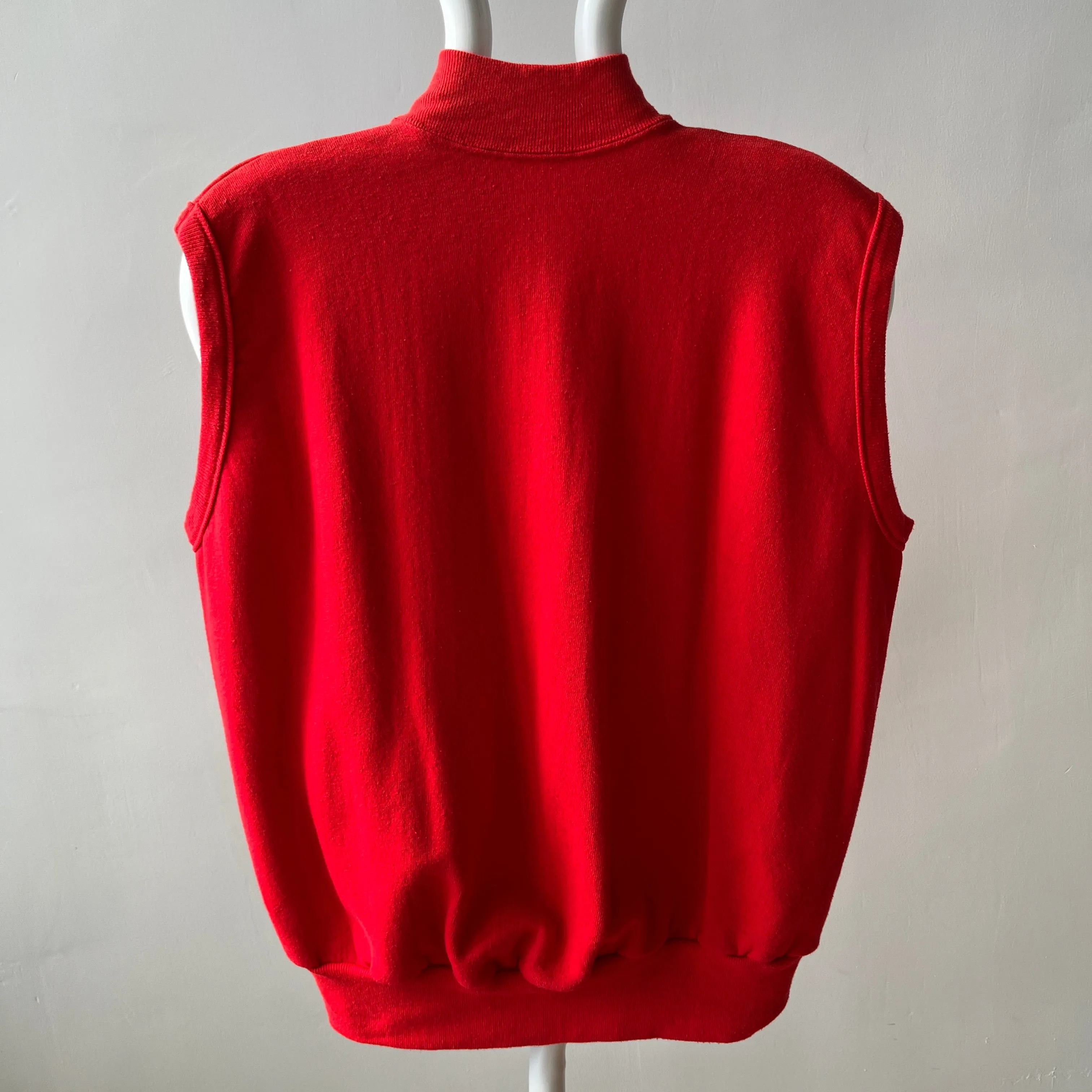 1980s Barely/Never Worn Lipstick Red Zip Up Sweatshirt Vest