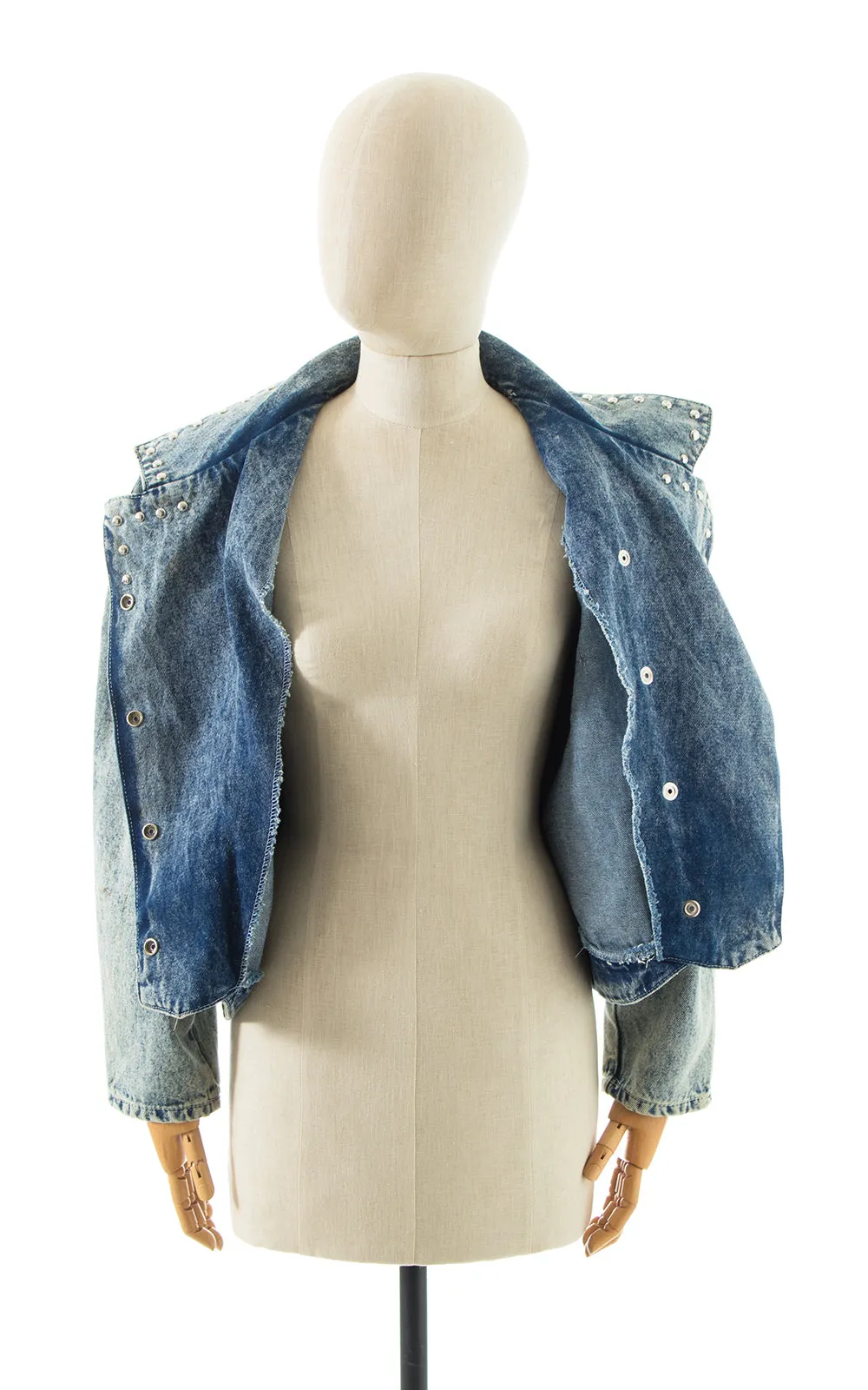 1990s Hand-Painted Glitter Roses Studded Jean Jacket | large