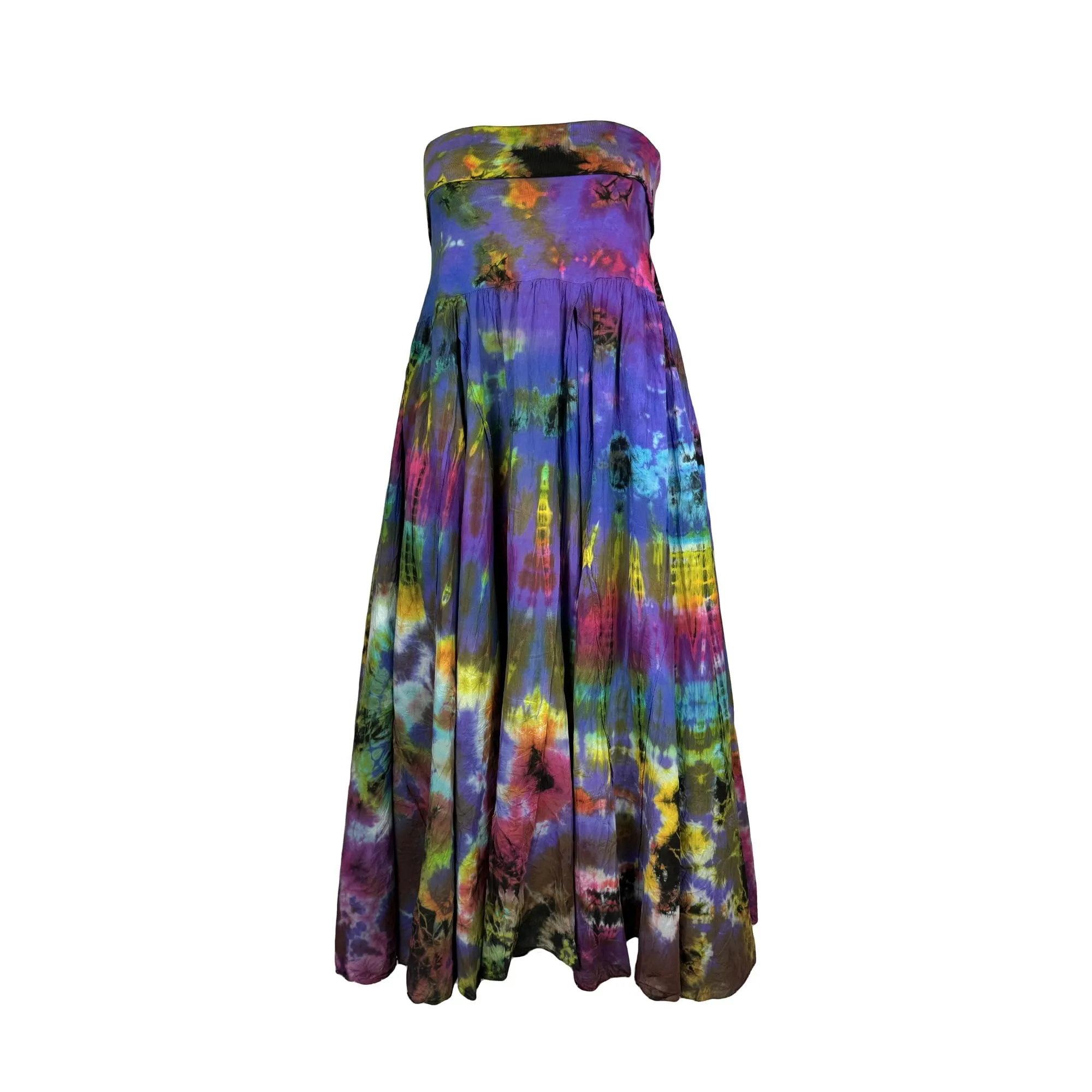 61 SKT Assorted Soft Cotton Convertible Lined Tie Dye Gypsy Skirt Dress ~ Purple Rainbow