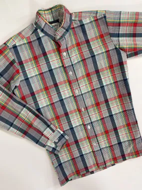 70s Vintage Frayed Collar Button-Up Plaid Shirt (M)