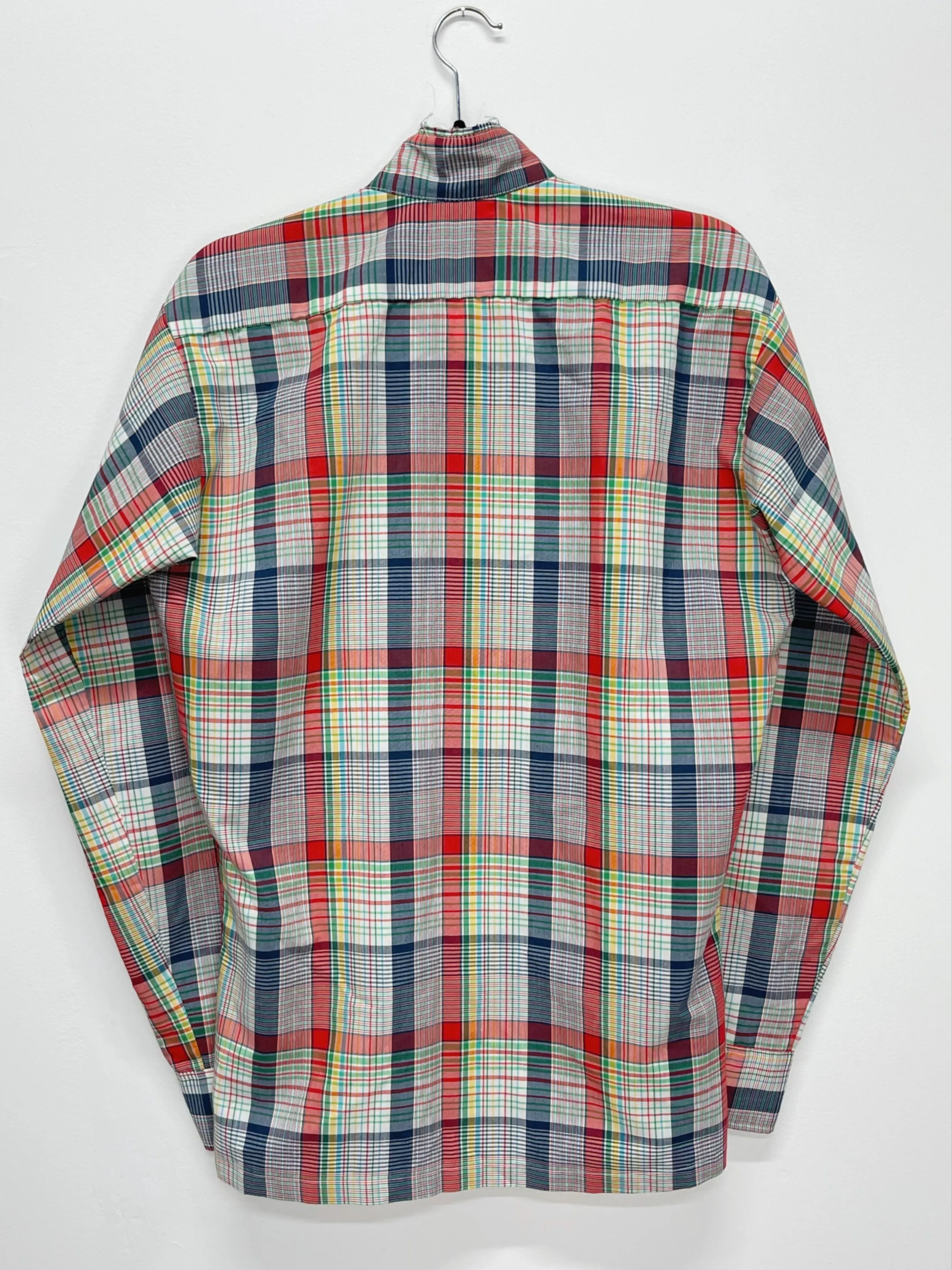 70s Vintage Frayed Collar Button-Up Plaid Shirt (M)