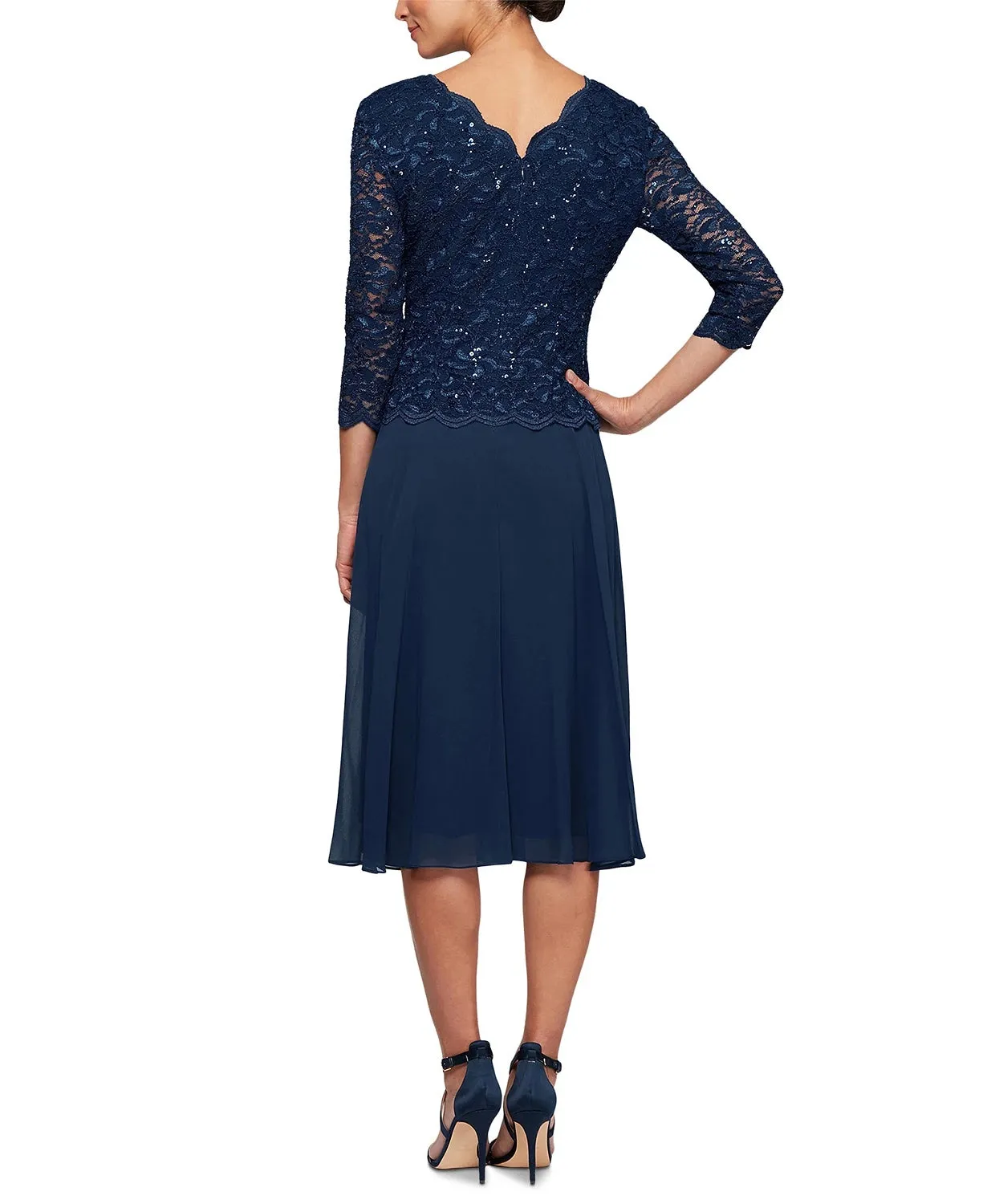 Alex Evenings Petite Women's Tea Length Sequin Mother of The Bride Mock Dress