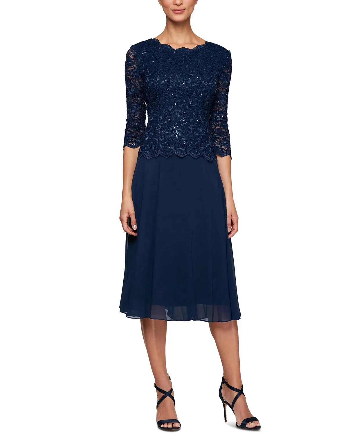 Alex Evenings Petite Women's Tea Length Sequin Mother of The Bride Mock Dress