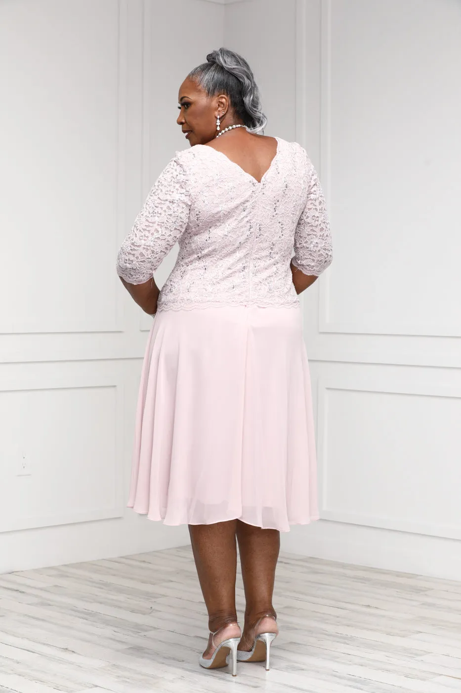 Alex Evenings Petite Women's Tea Length Sequin Mother of The Bride Mock Dress