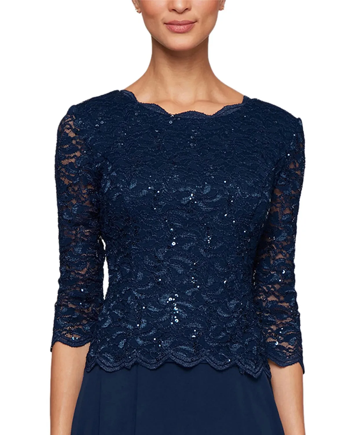 Alex Evenings Petite Women's Tea Length Sequin Mother of The Bride Mock Dress