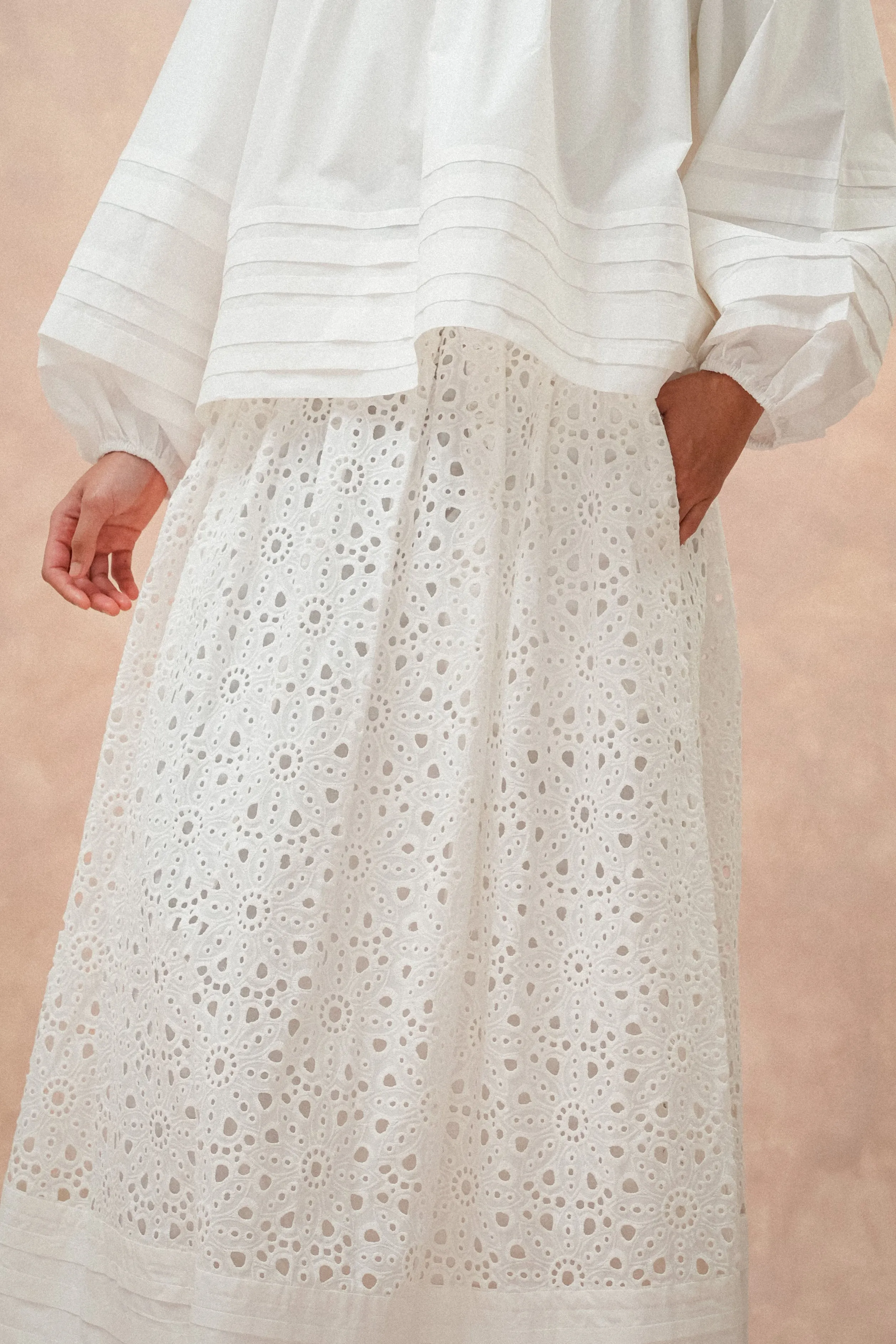 Alice Eyelet Midi Skirt in Lily