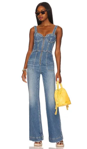 Alice   Olivia Lovetta Denim Wide Leg Jumpsuit in Blue