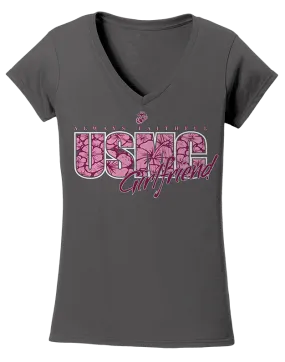 Always Faithful Hibiscus Girlfriend Ladies V-Neck T-Shirt-Charcoal