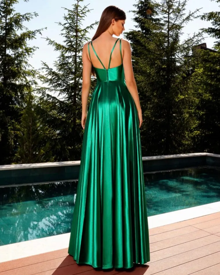 Ava Satin Gown - Emerald
