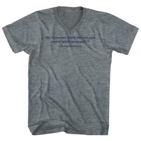Be Tolerant With Others And Strict With Yourself. - Marcus Aurelius Quote Tees Tri-Blend V-neck Womens Junior Cut T-shirt