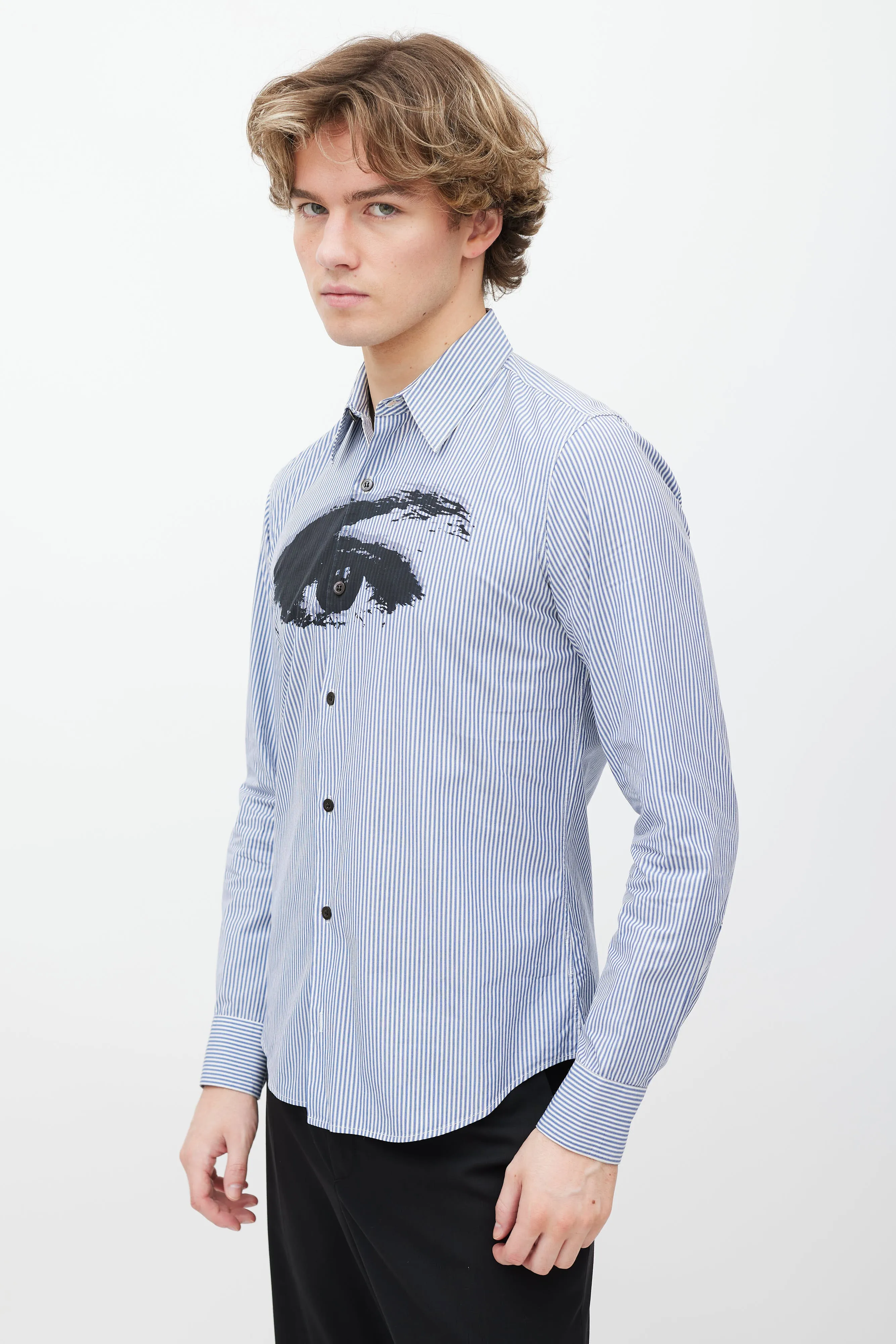 Blue & White Striped Button Up Shirt