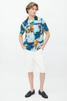 Blue Floral Cotton Button Up Shirt