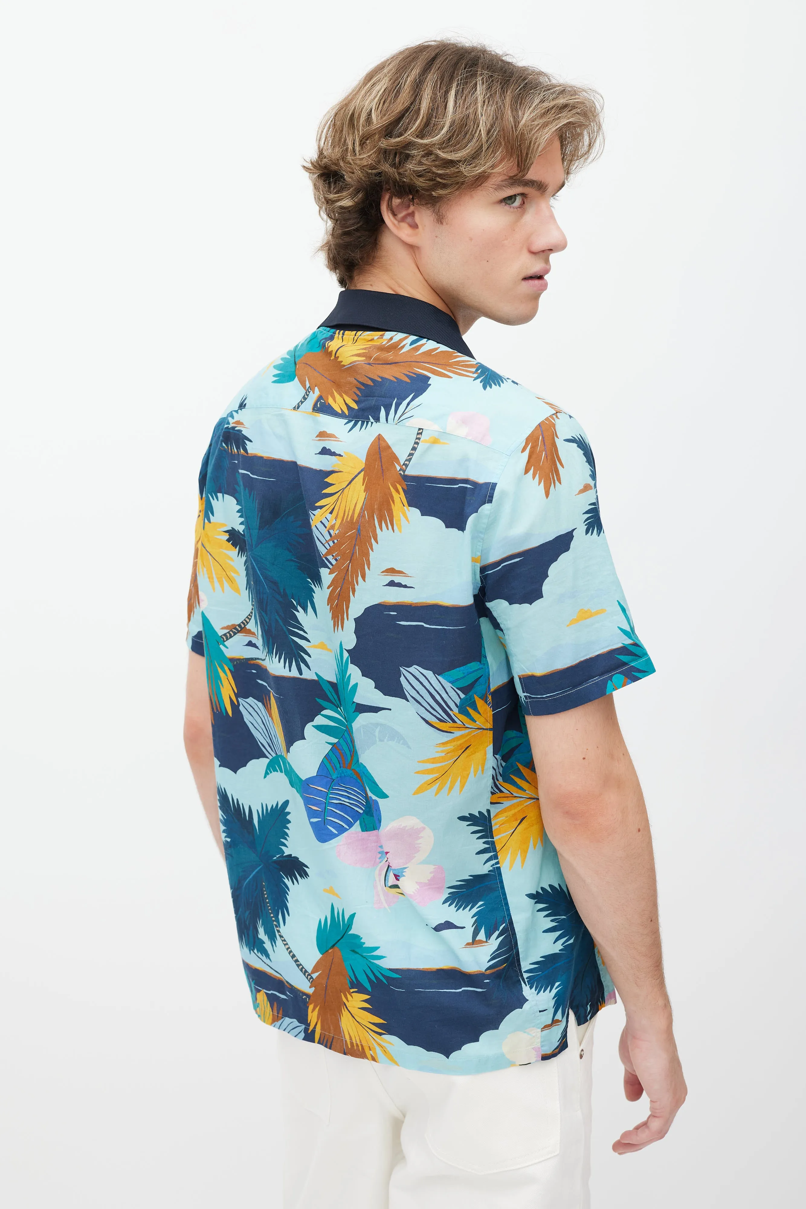 Blue Floral Cotton Button Up Shirt