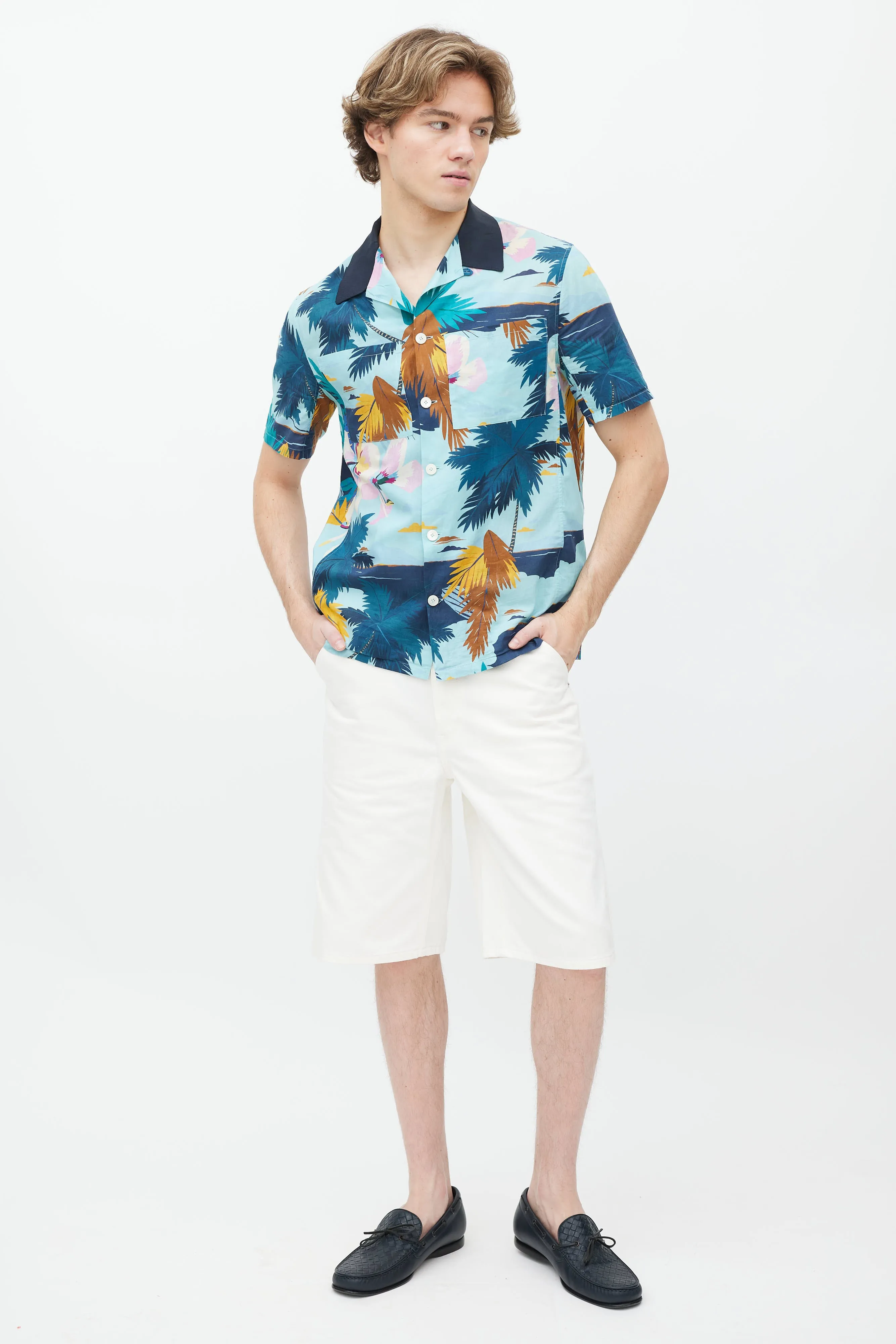 Blue Floral Cotton Button Up Shirt