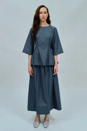 Canvas Skirt in Steel Blue Stripe