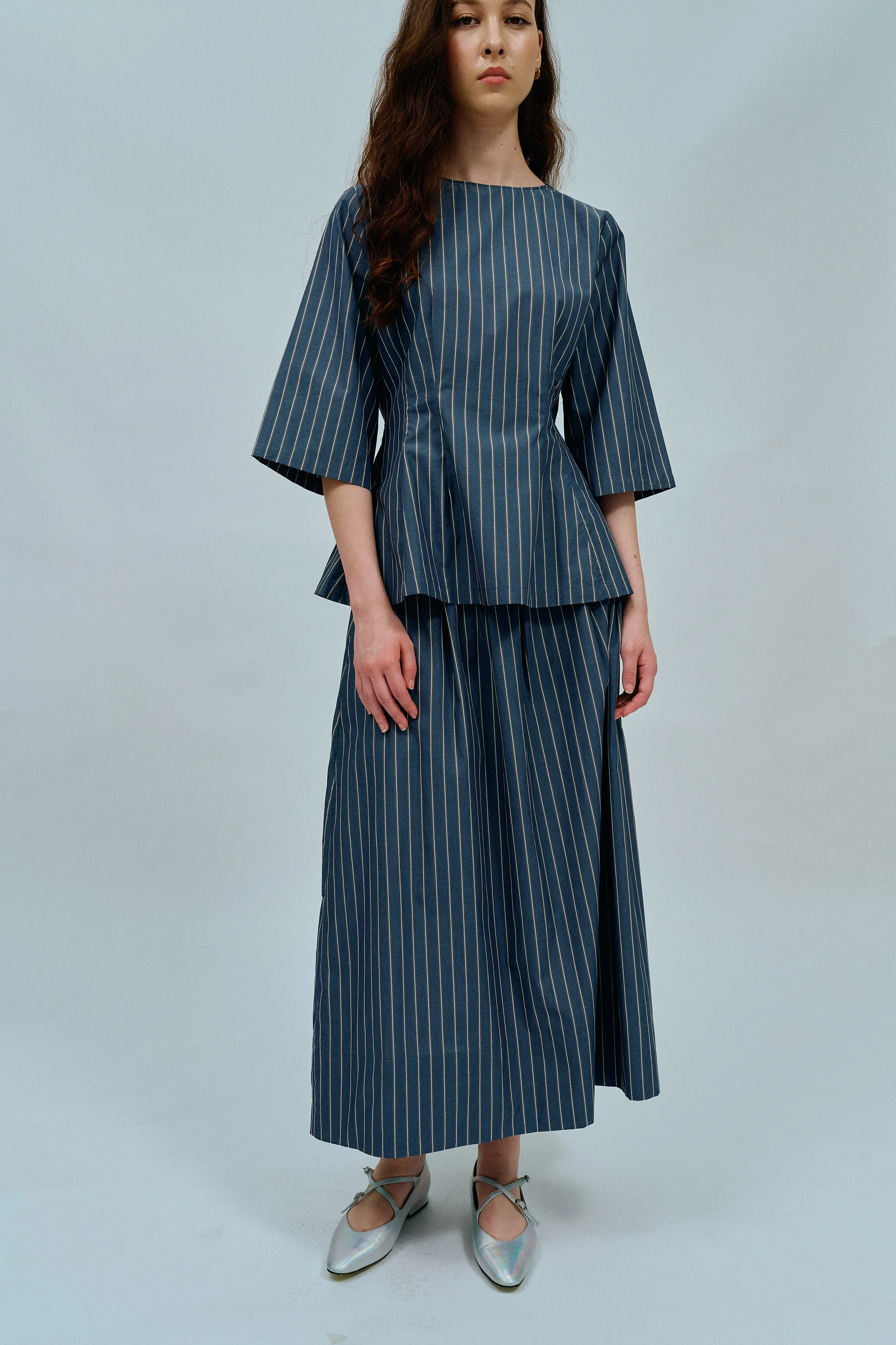 Canvas Skirt in Steel Blue Stripe