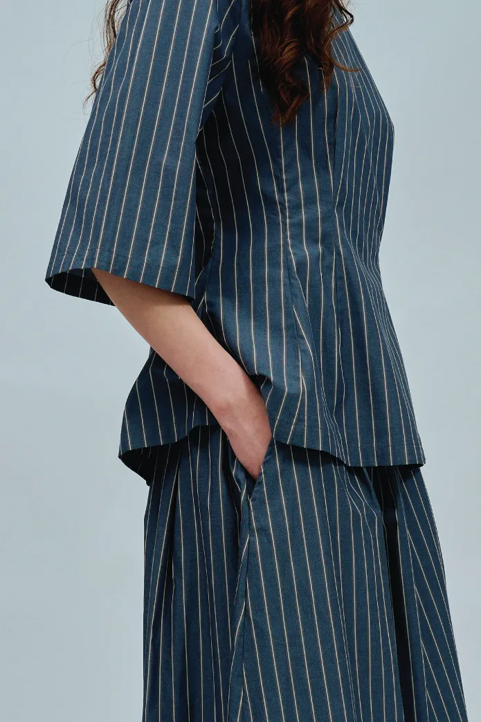 Canvas Skirt in Steel Blue Stripe