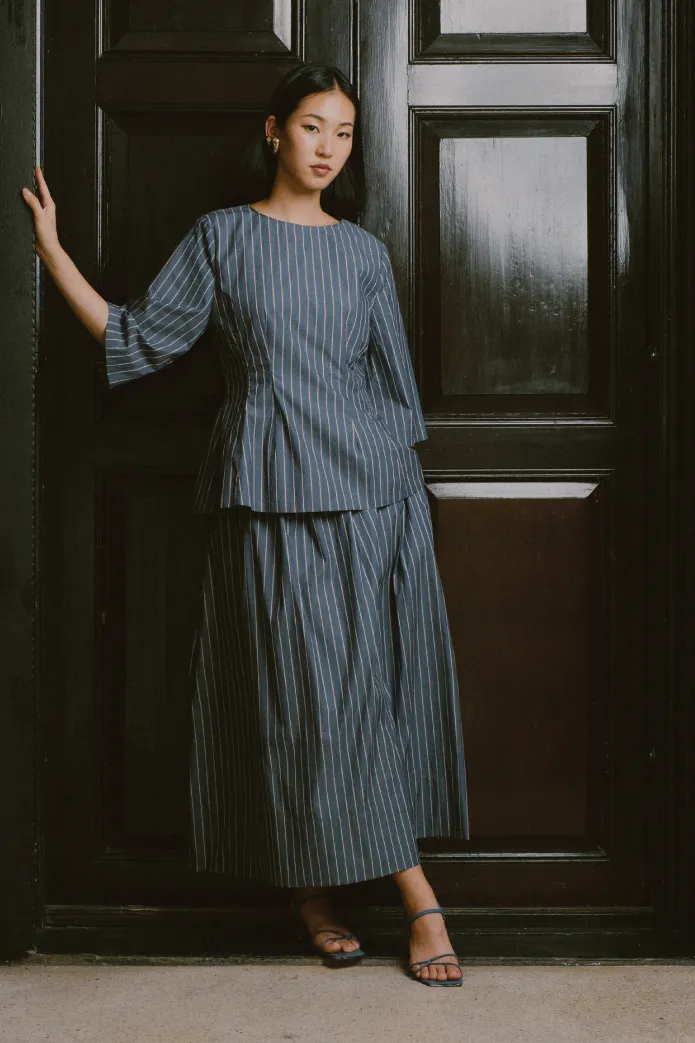 Canvas Skirt in Steel Blue Stripe