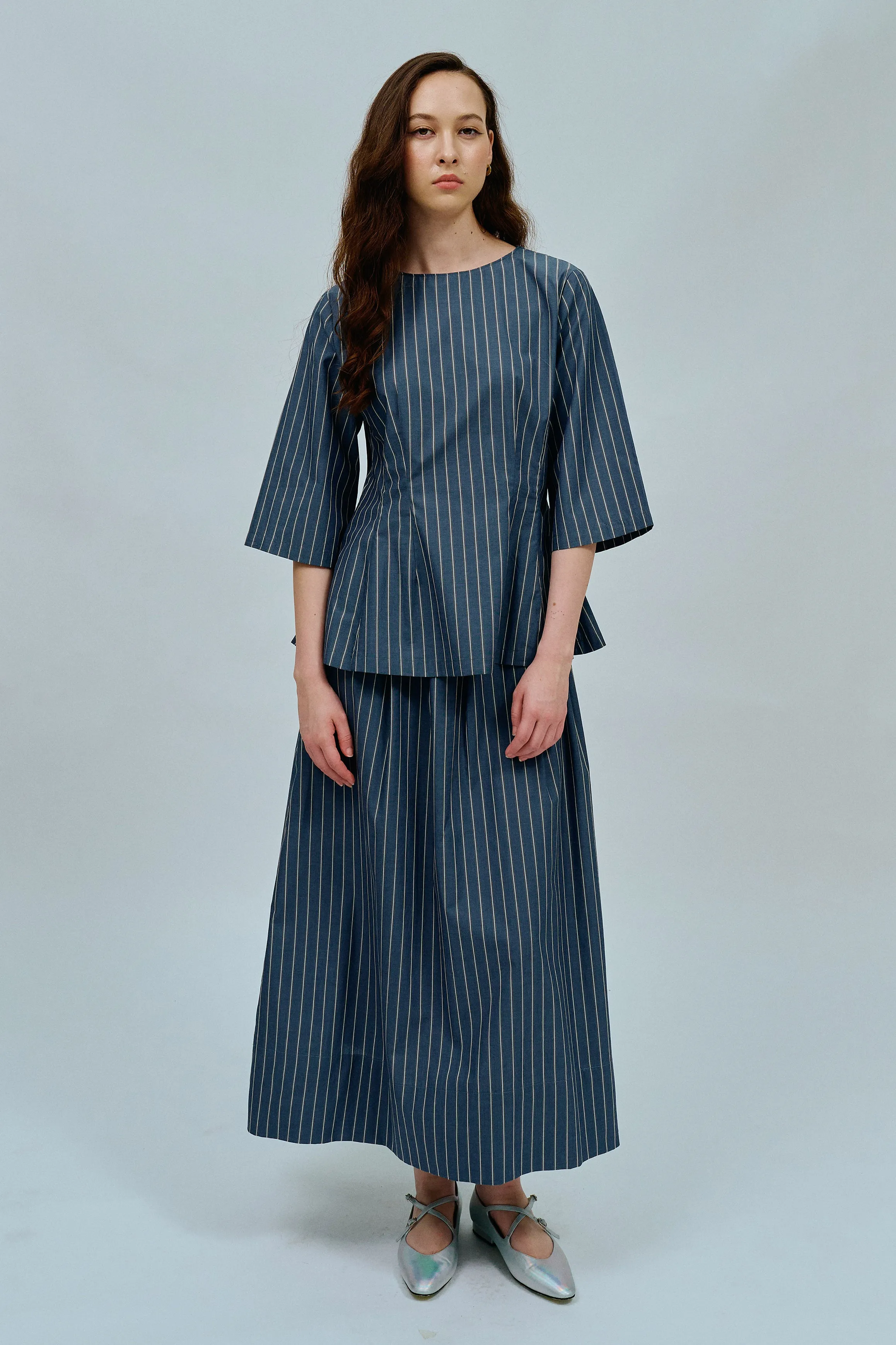 Canvas Skirt in Steel Blue Stripe