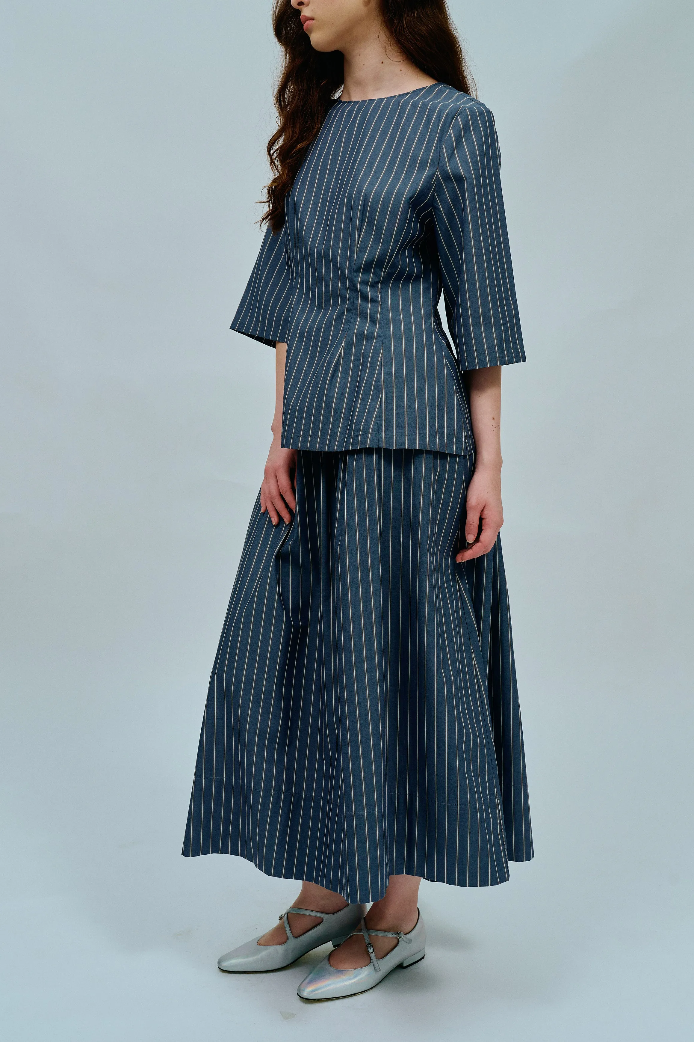 Canvas Skirt in Steel Blue Stripe