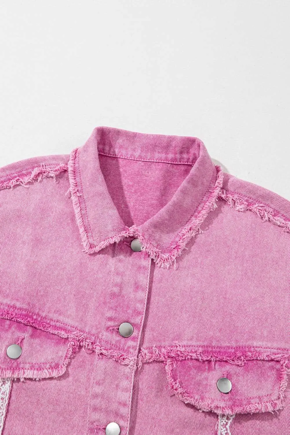 Chic pink lace denim jacket