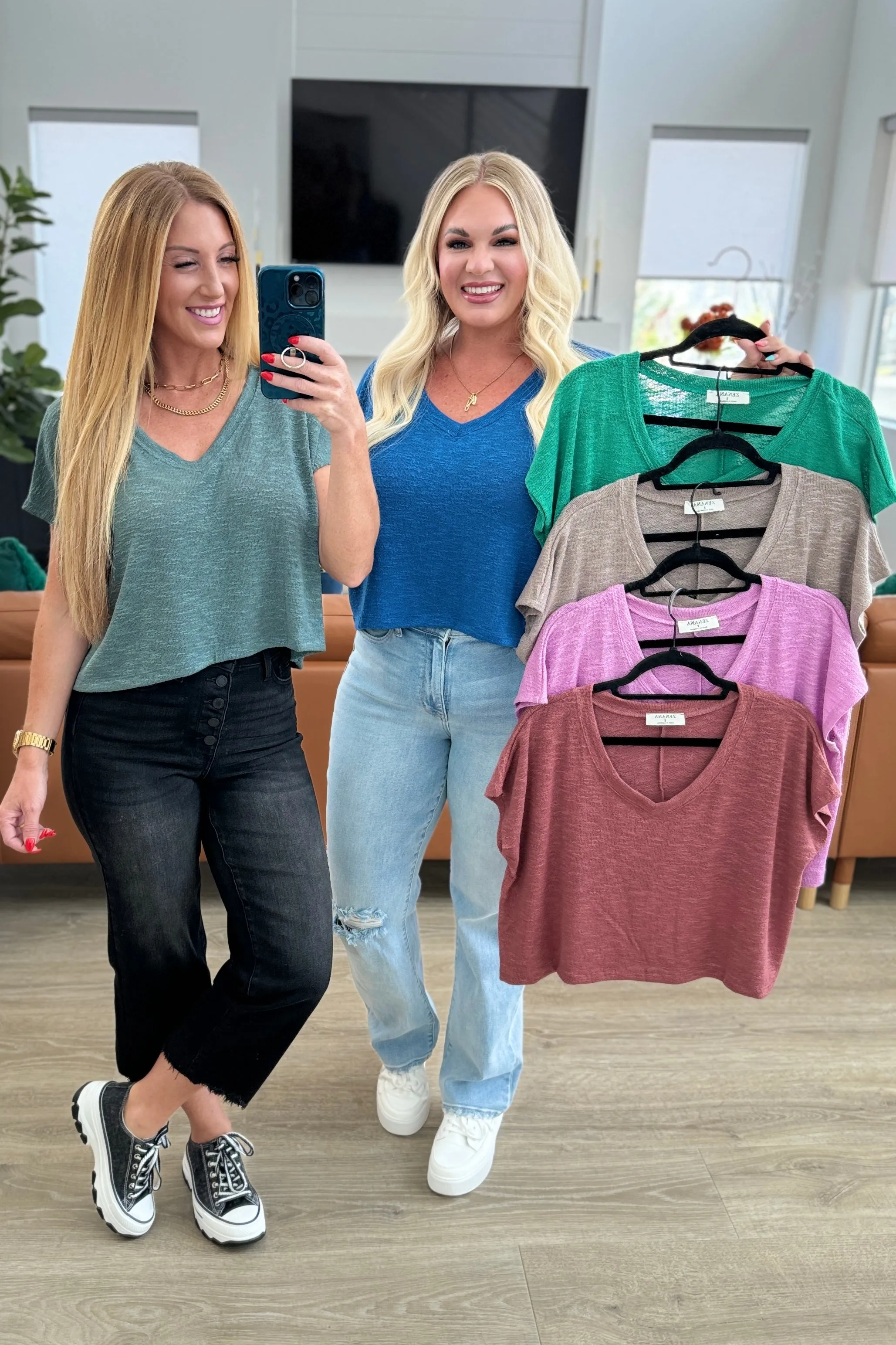 Classic Comfort Cropped V-Neck in Classic Blue