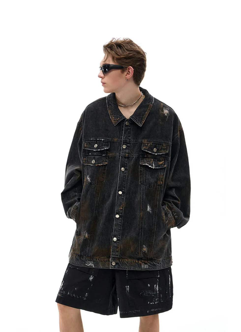 Damaged Mud Dyed Denim Jacket