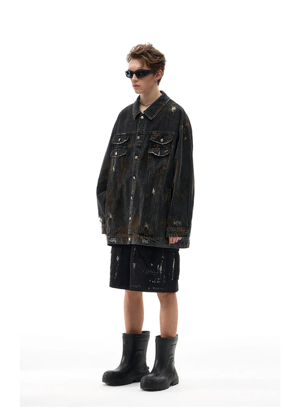 Damaged Mud Dyed Denim Jacket