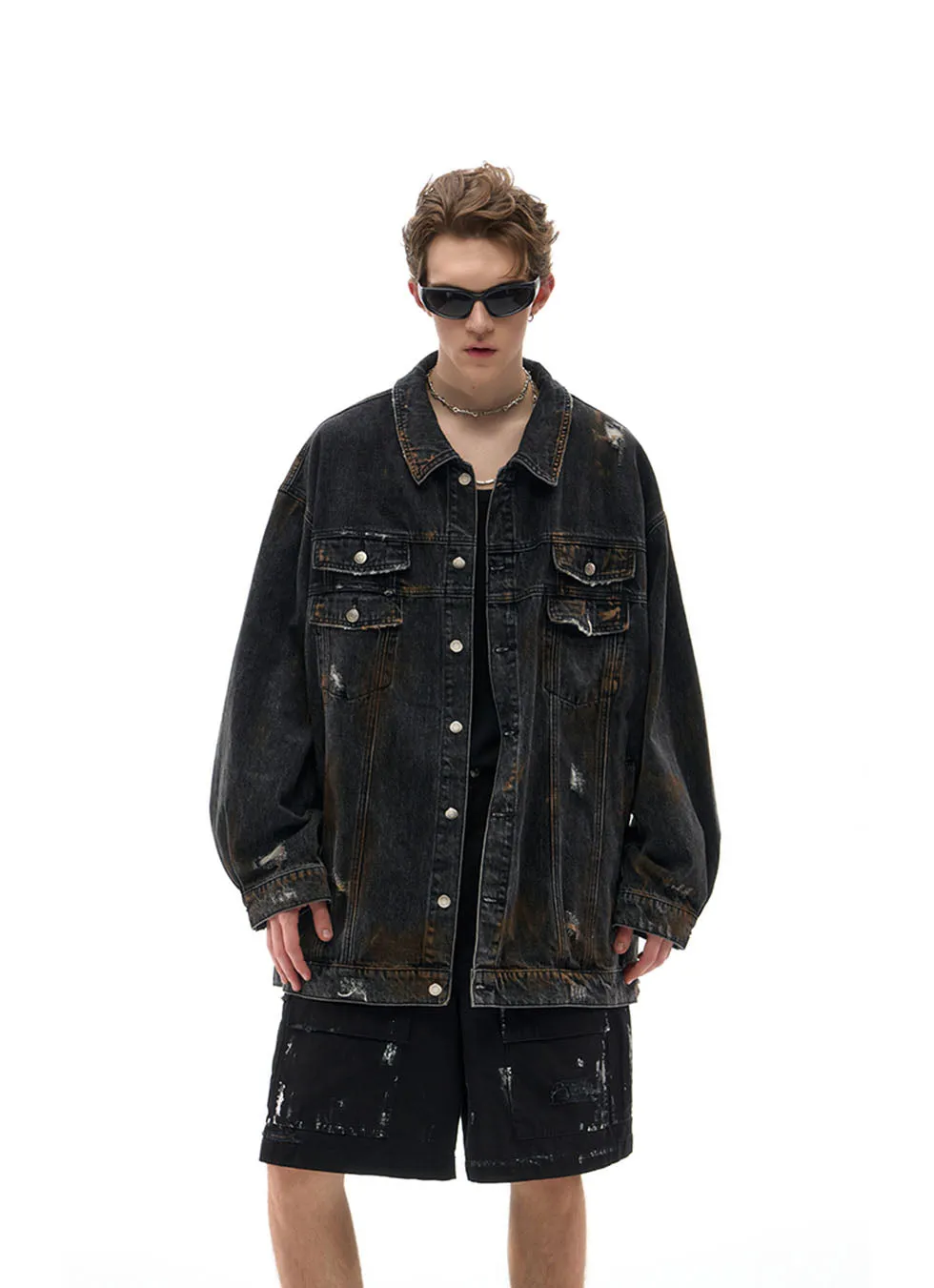 Damaged Mud Dyed Denim Jacket