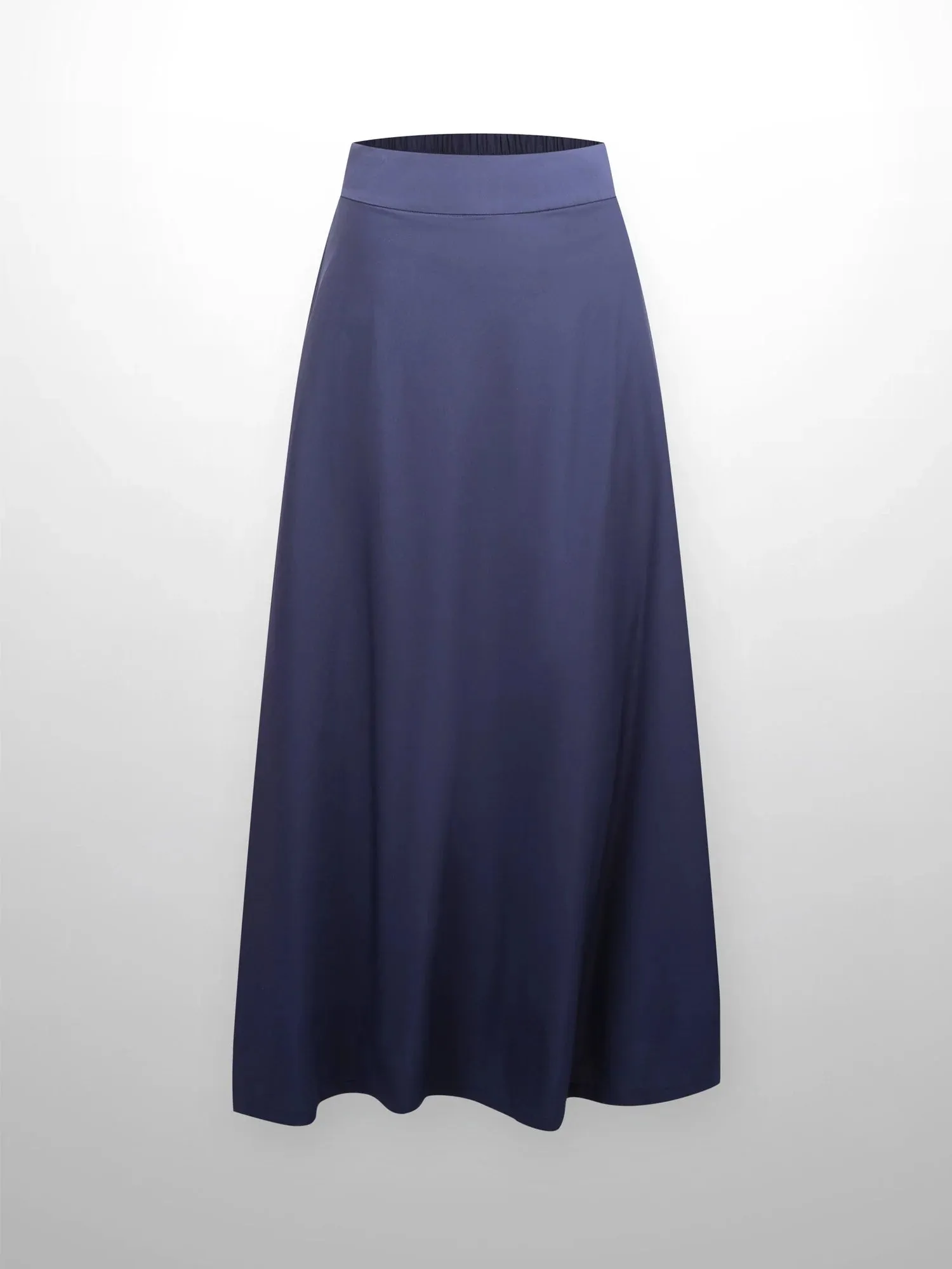Elastic Back Maxi Cotton Blend Skirt-Navy