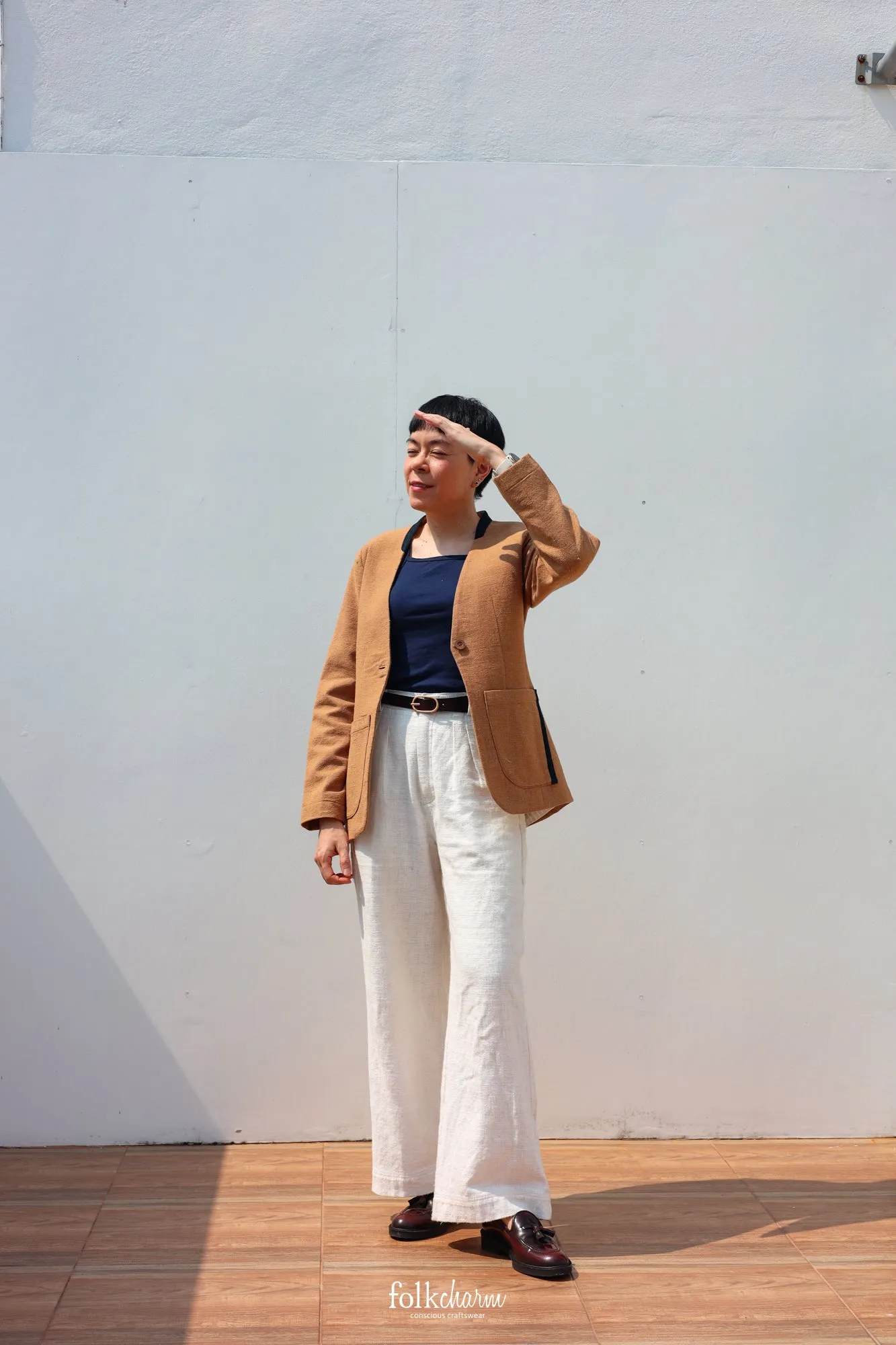 Indigenous Brown Relaxed-fit Collarless Blazer