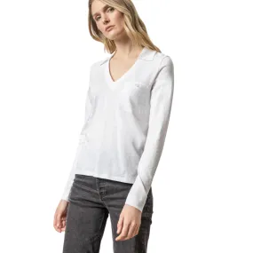 Long Sleeve Collared V Neck