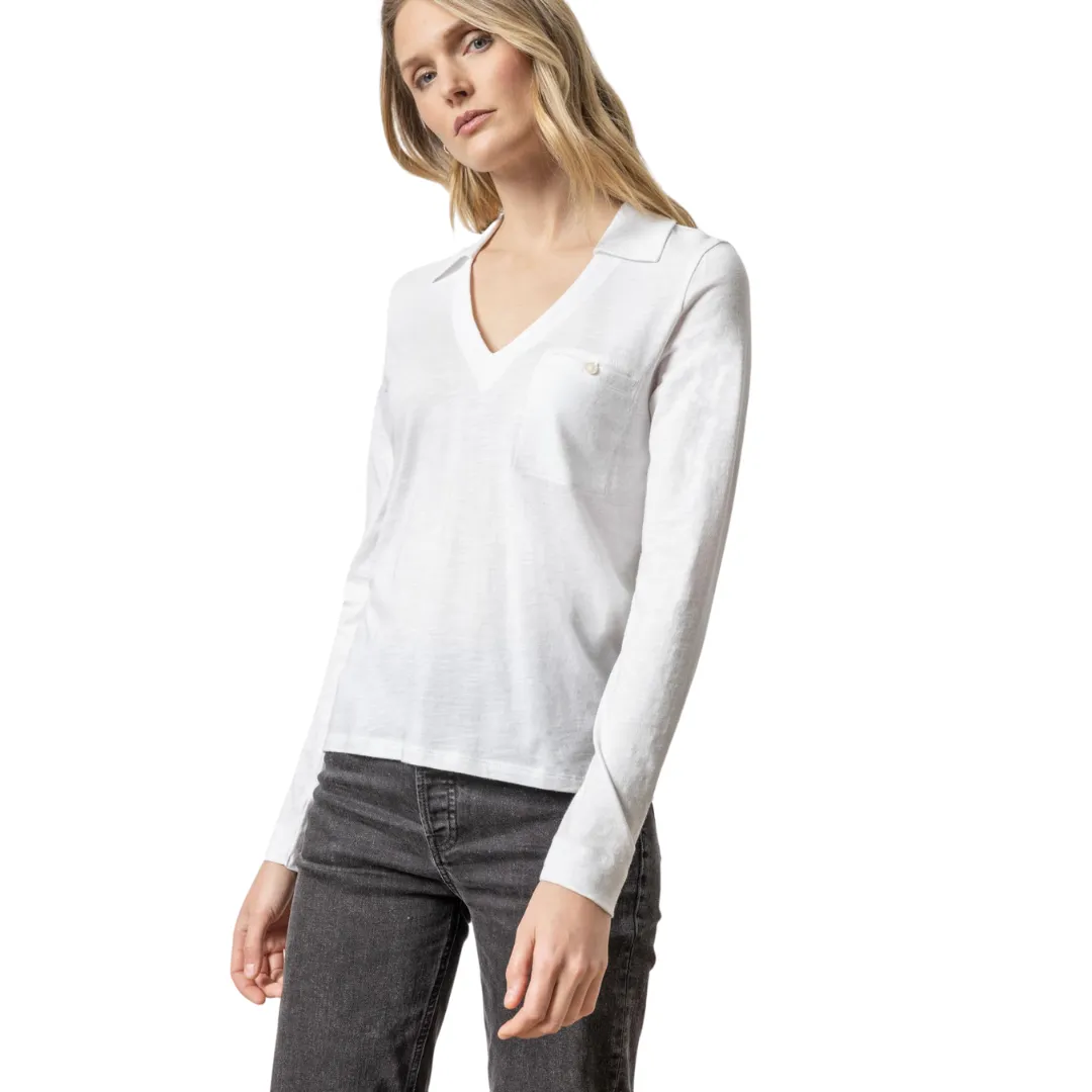 Long Sleeve Collared V Neck