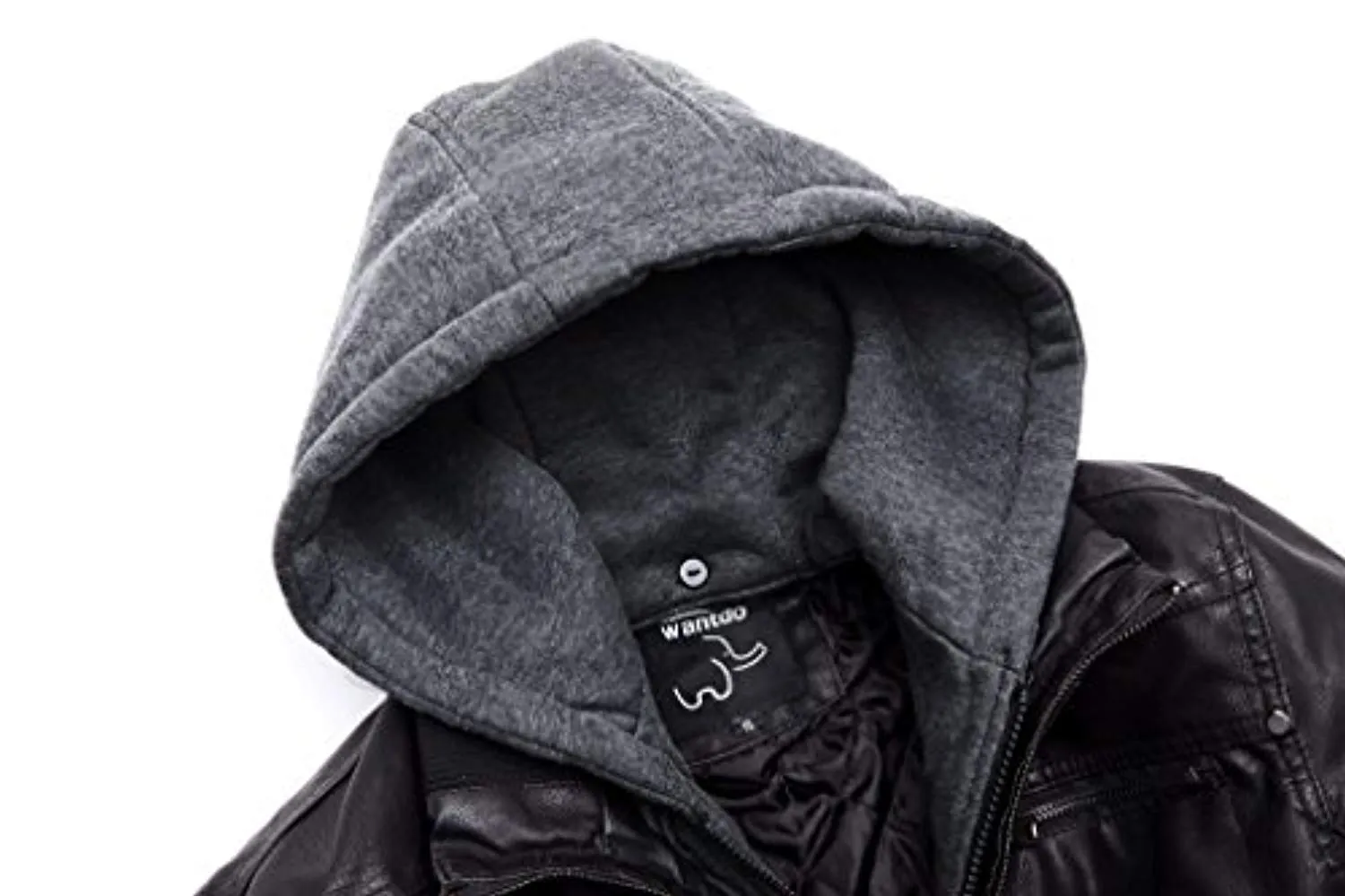 Men's Faux Leather Jacket with Removable Hood