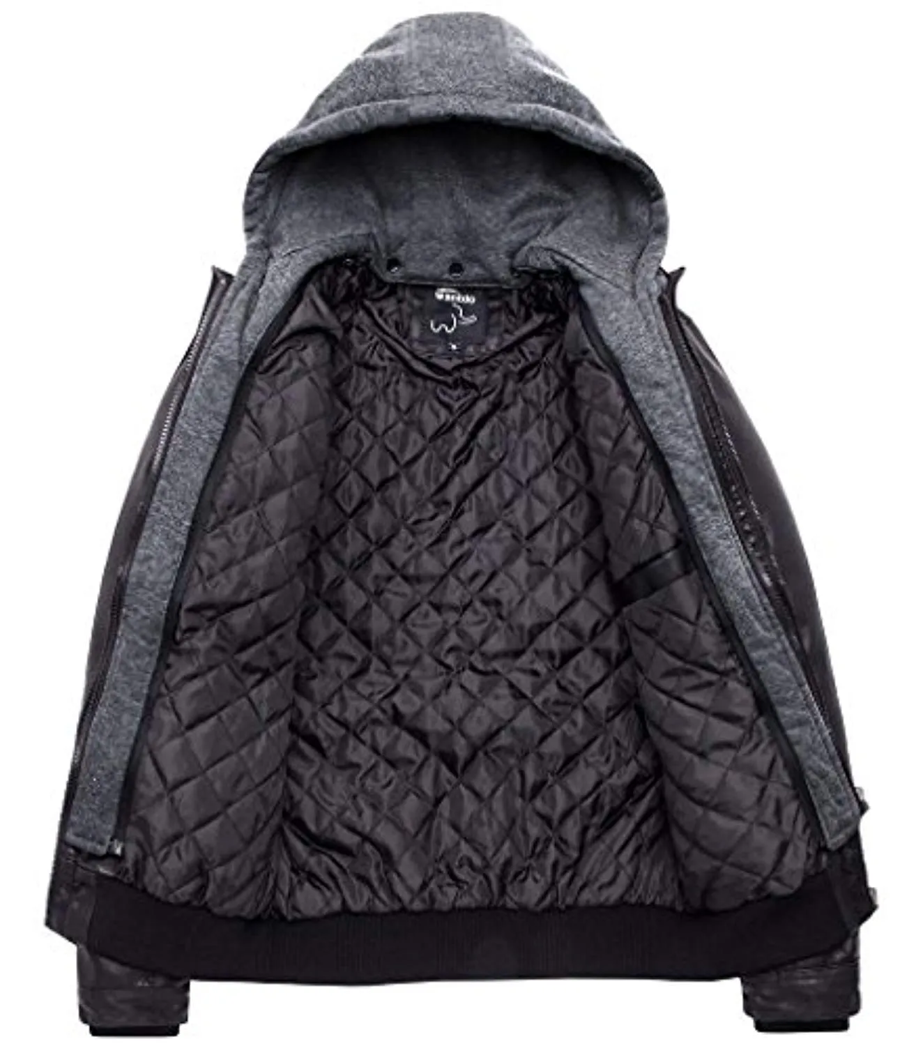 Men's Faux Leather Jacket with Removable Hood