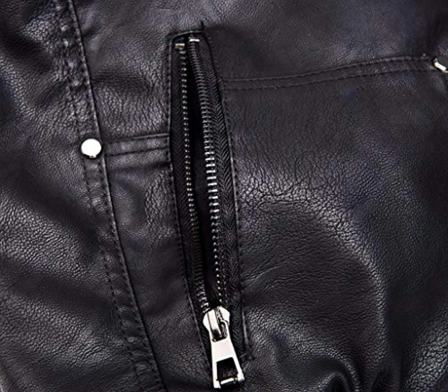 Men's Faux Leather Jacket with Removable Hood