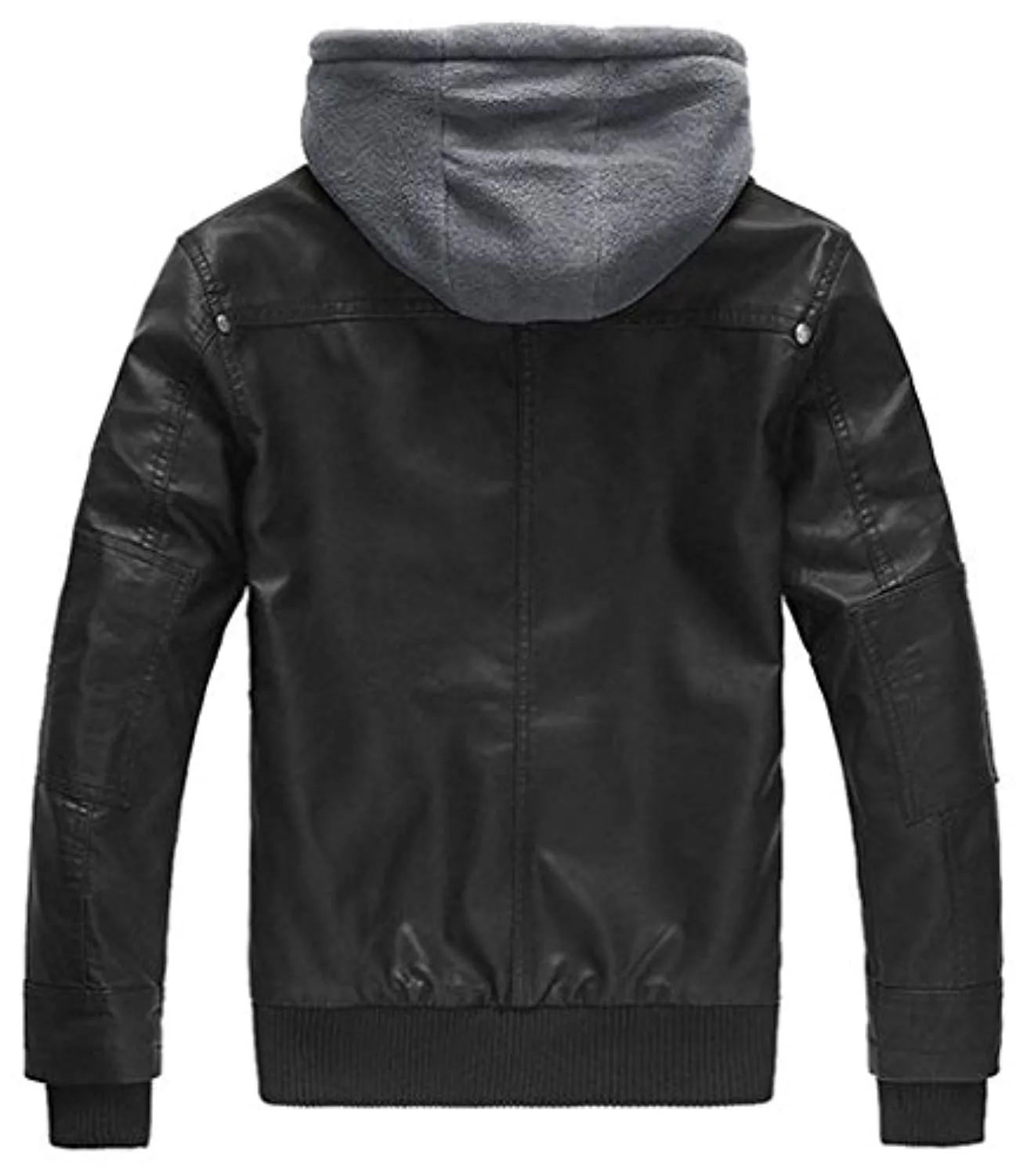 Men's Faux Leather Jacket with Removable Hood