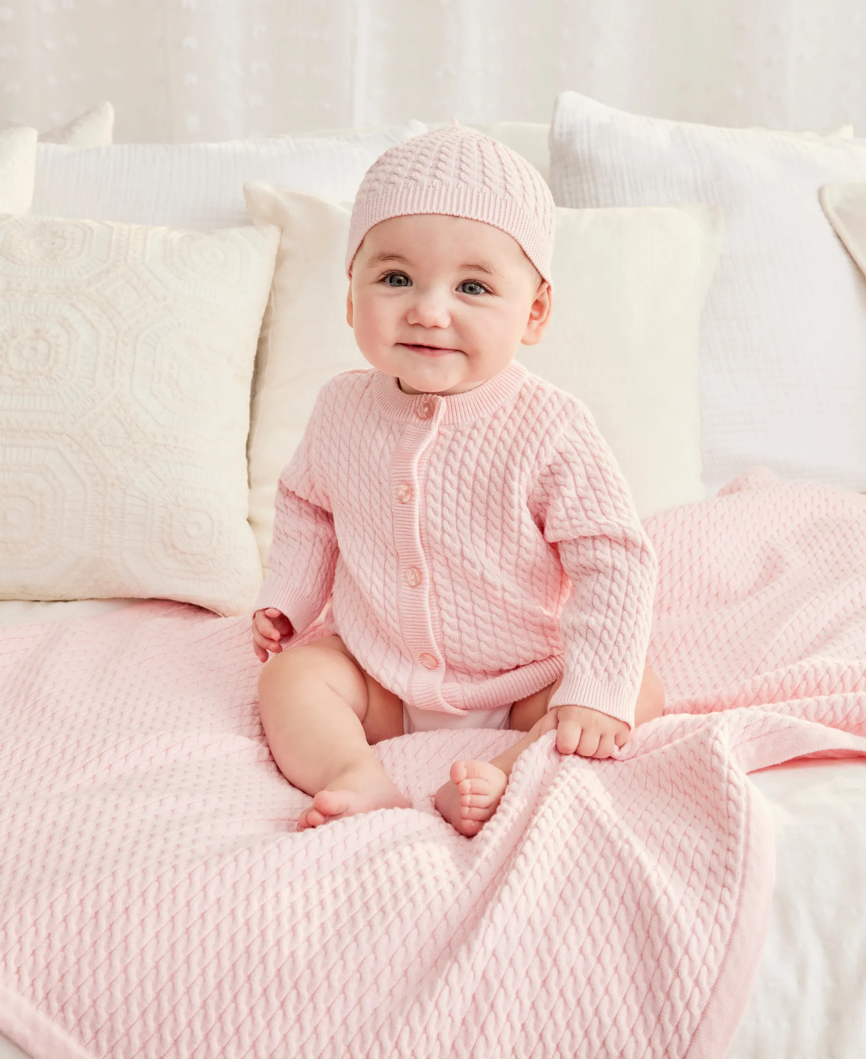 Pink Cable Sweater and Hat