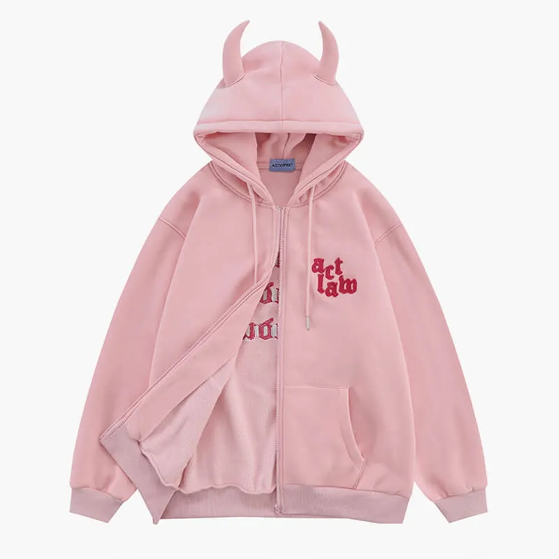 Pink Horns Hoodie Act Law Soft Baddie Aesthetic