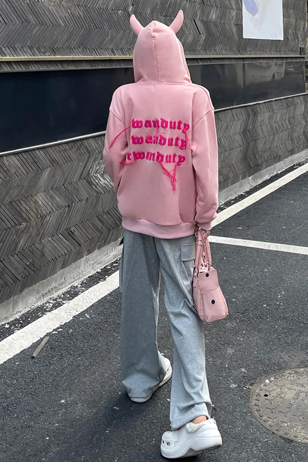 Pink Horns Hoodie Act Law Soft Baddie Aesthetic