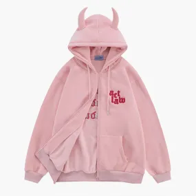 Pink Horns Hoodie Act Law Soft Baddie Aesthetic