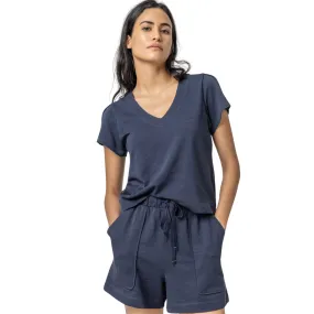 Pleated Cap Sleeve V-Neck