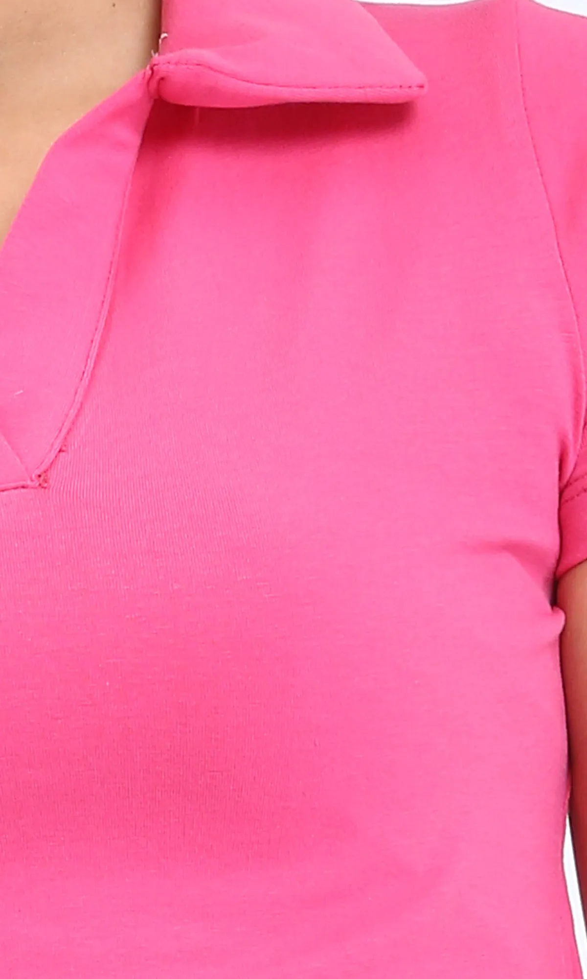 R209256 - Open V-Neck Short Sleeves Tee - Fuchsia