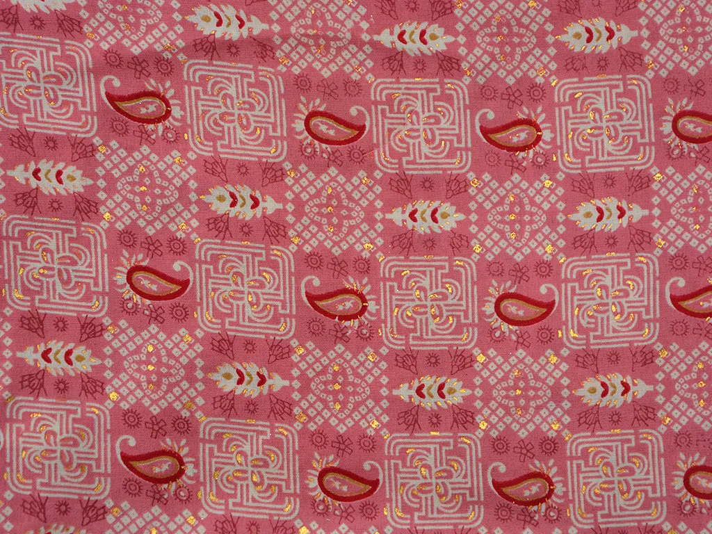 Salmon Pink Abstract Digital Printed Slub Cotton Fabric