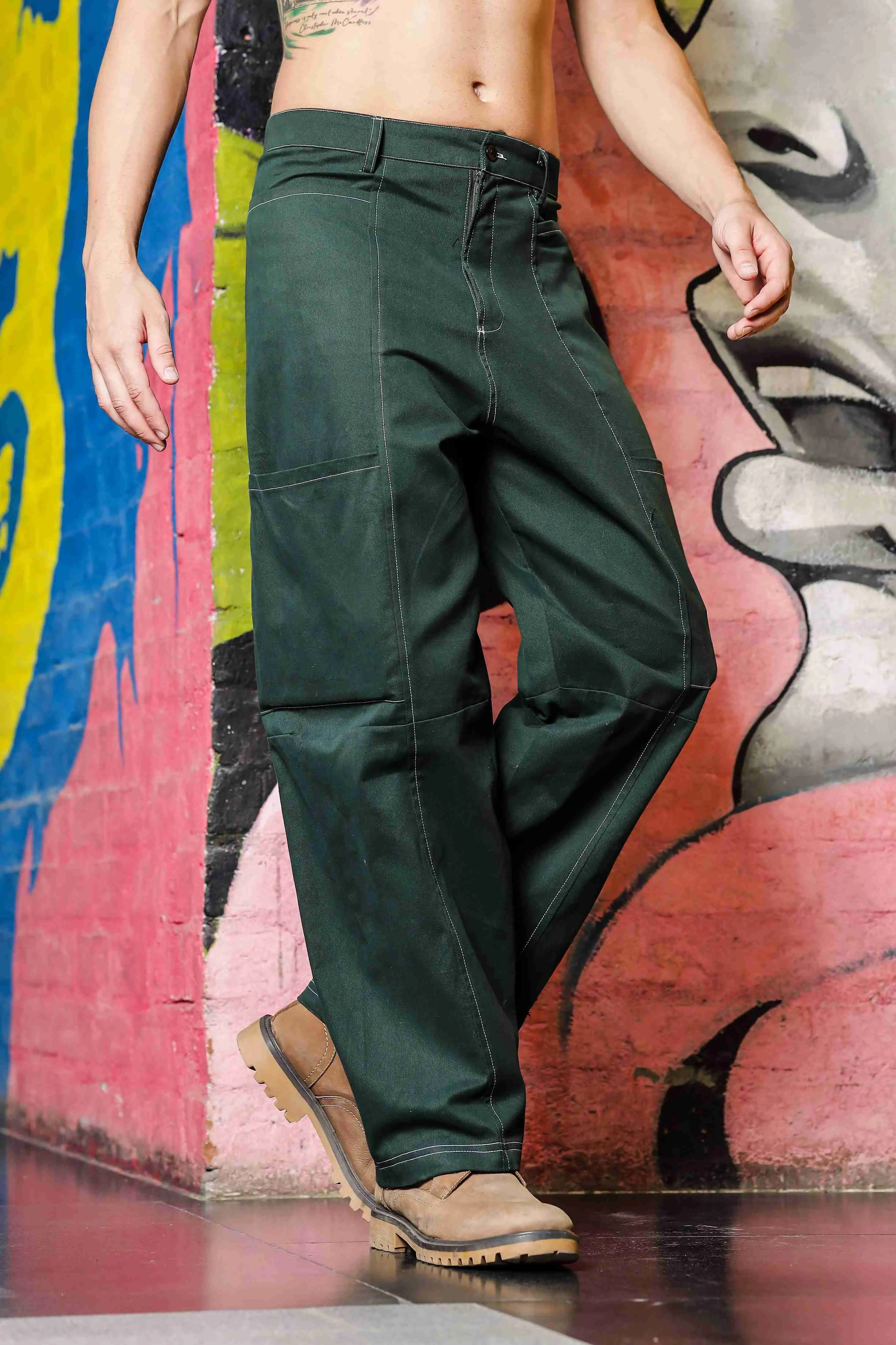 Unisex Oversized fit Green Baggy Cargo Trousers