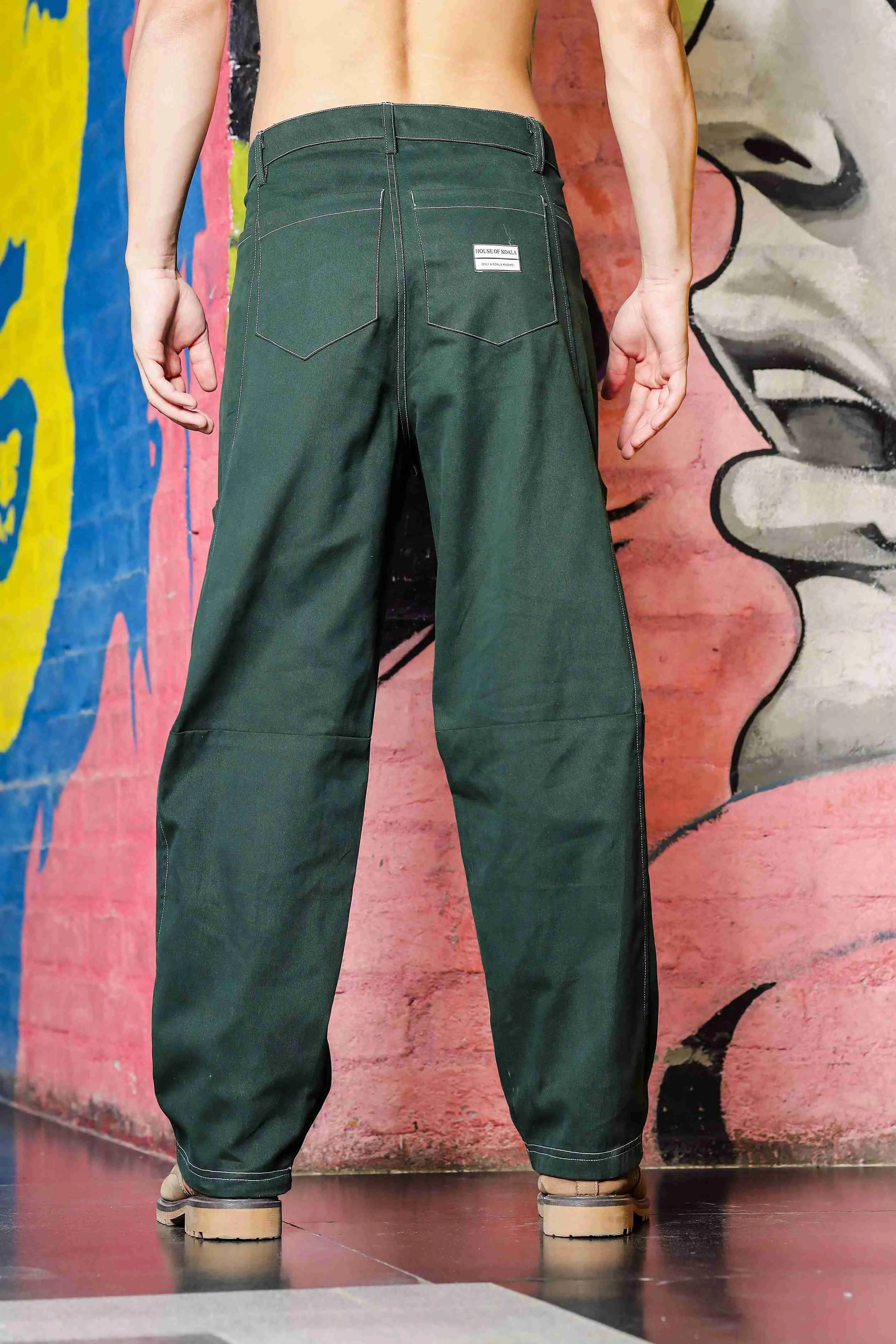 Unisex Oversized fit Green Baggy Cargo Trousers