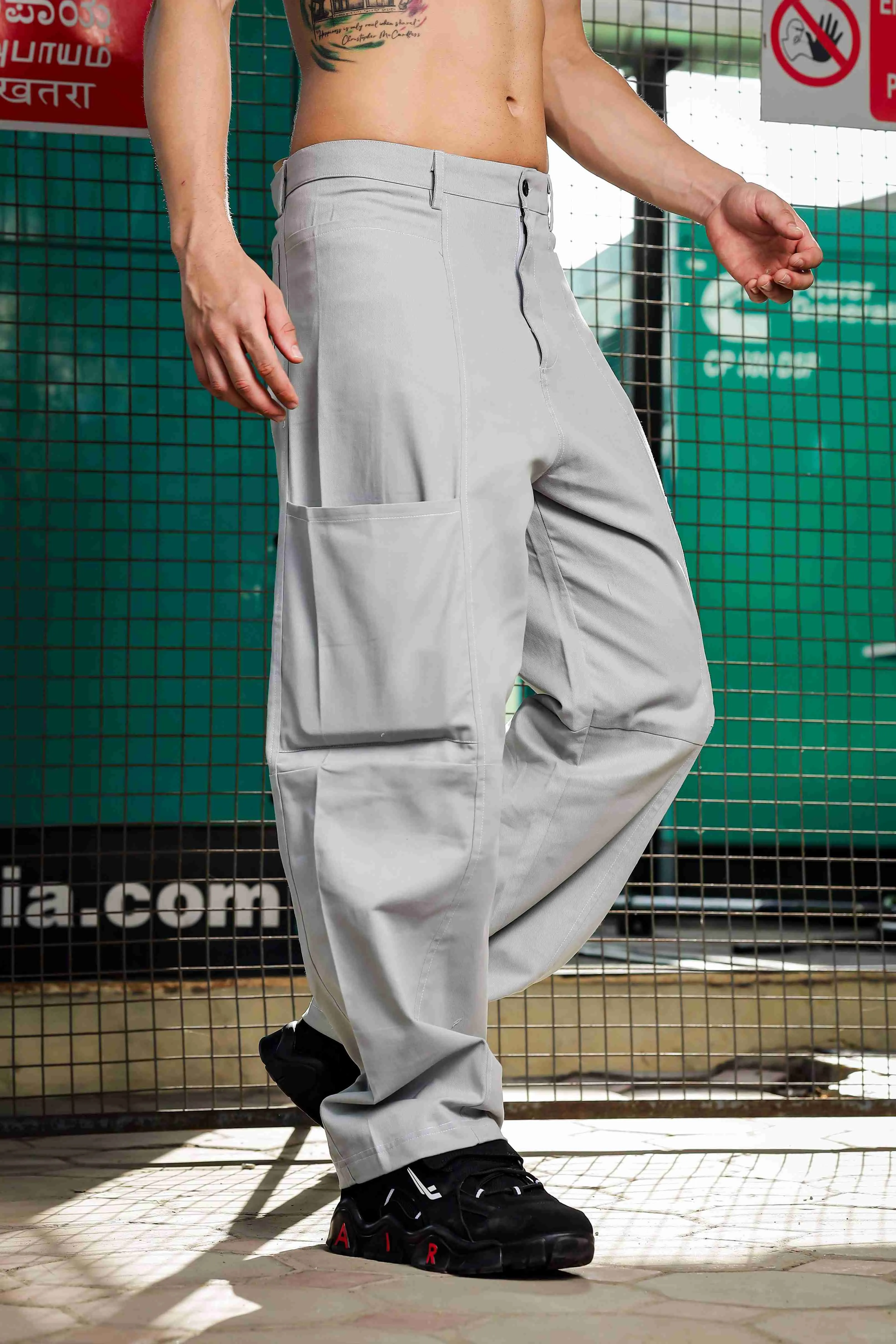 Unisex Oversized fit Grey Baggy Cargo Trousers